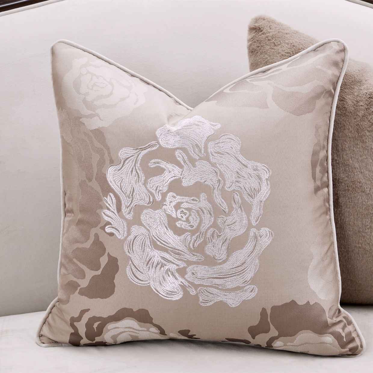Camellia Field - Asymmetrical Velvet Sofa - Porcini / Warm Pecan