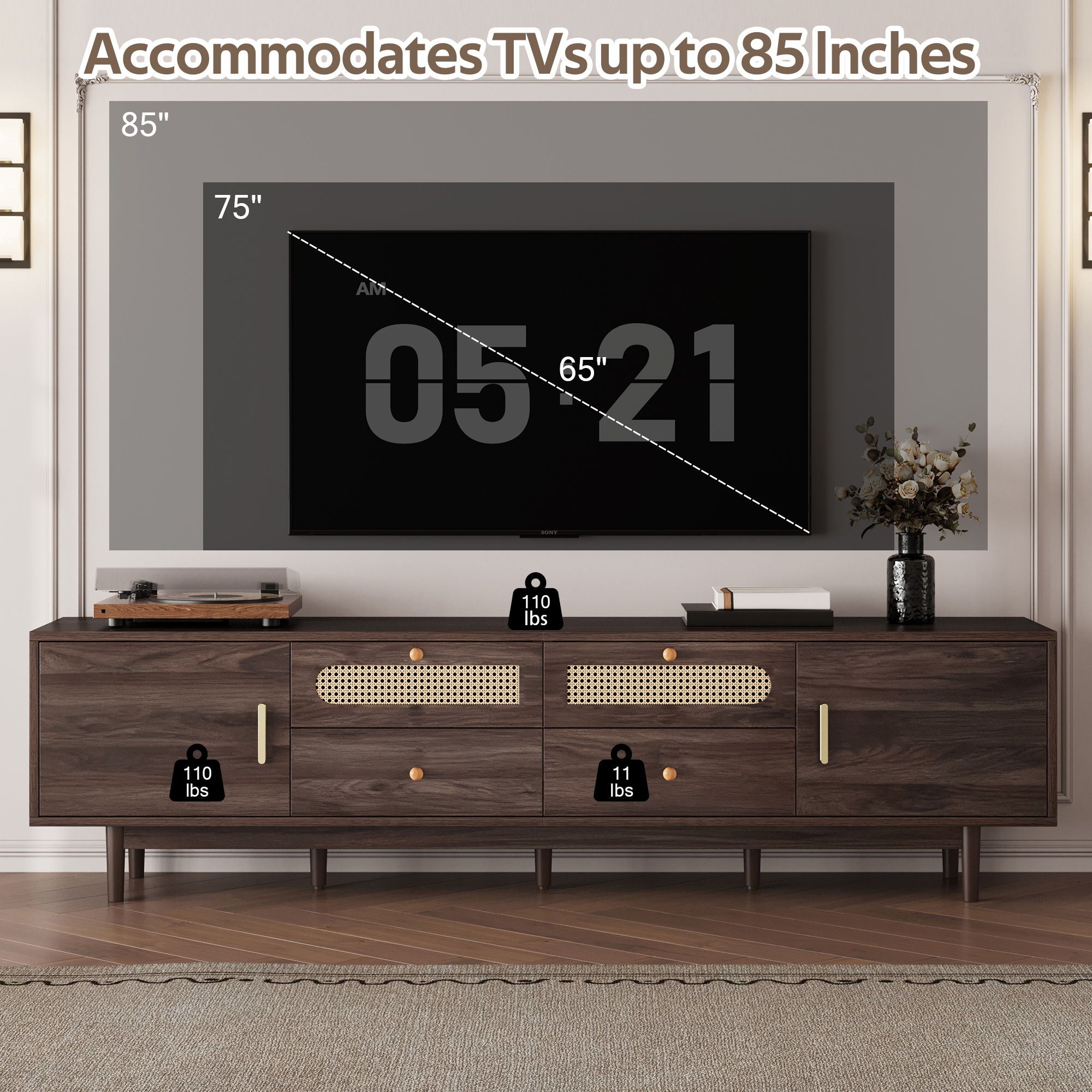 TV Stand With Drawers, Accent Entertainment Center For Living Room - Dark Brown