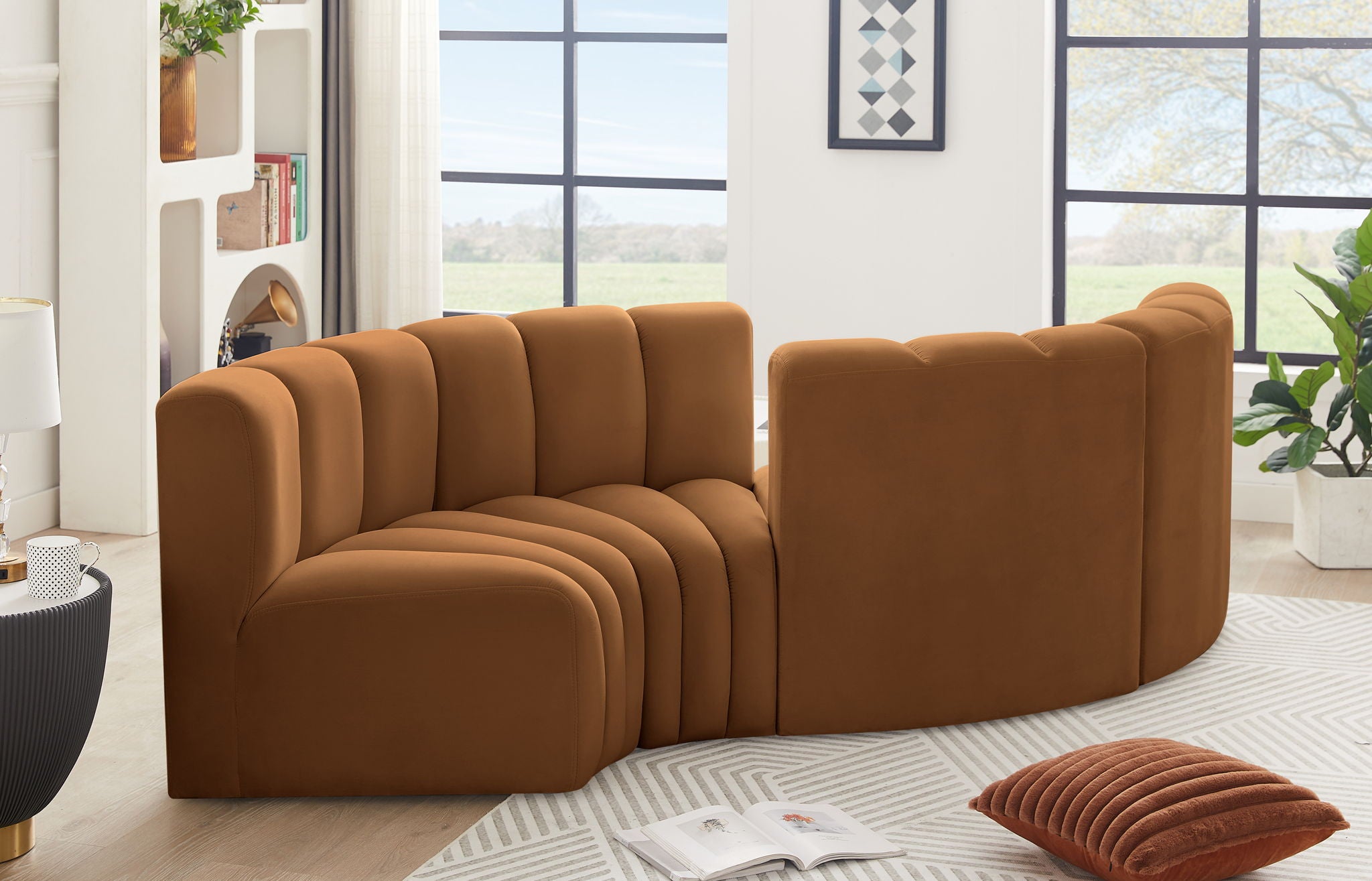 Arc - Velvet 4 Piece Curved Modular Sofa - Saddle