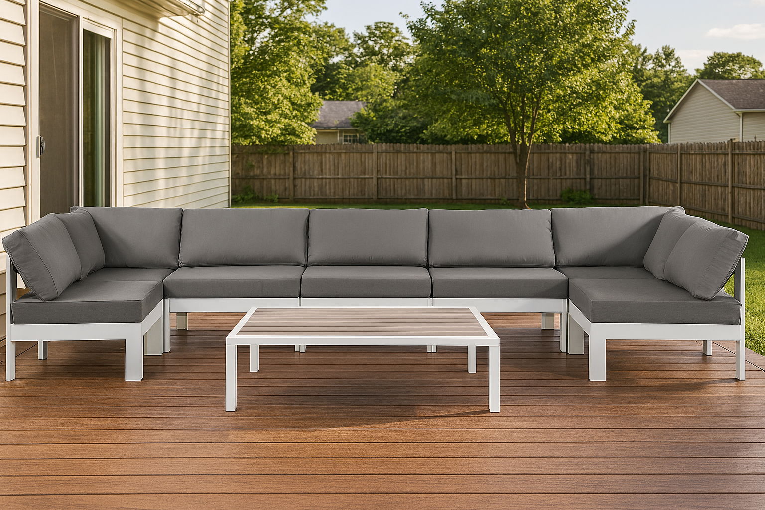 Nizuc - Outdoor Patio 7 Piece Modular Sectional With White Frame