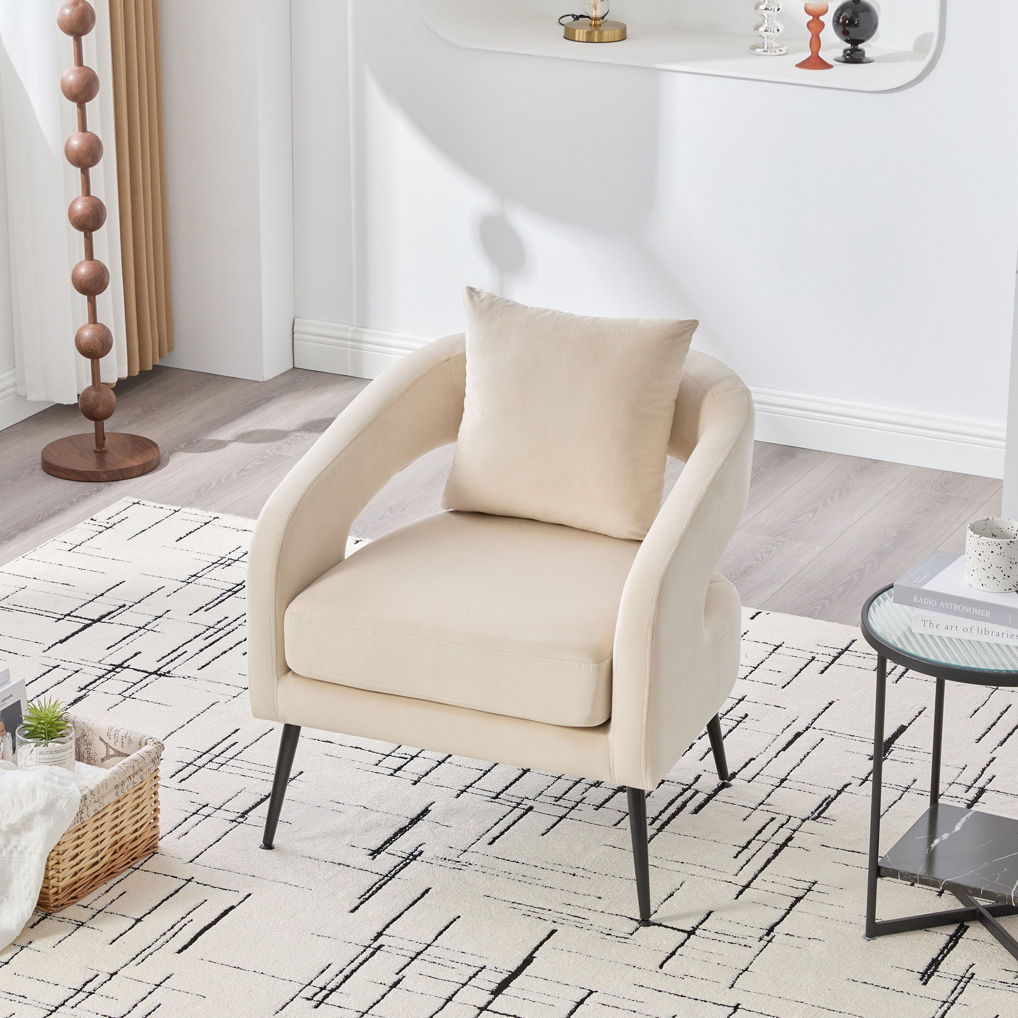 Open Back Accent Chair, Round Armchair For Living Room, Bedroom - Beige