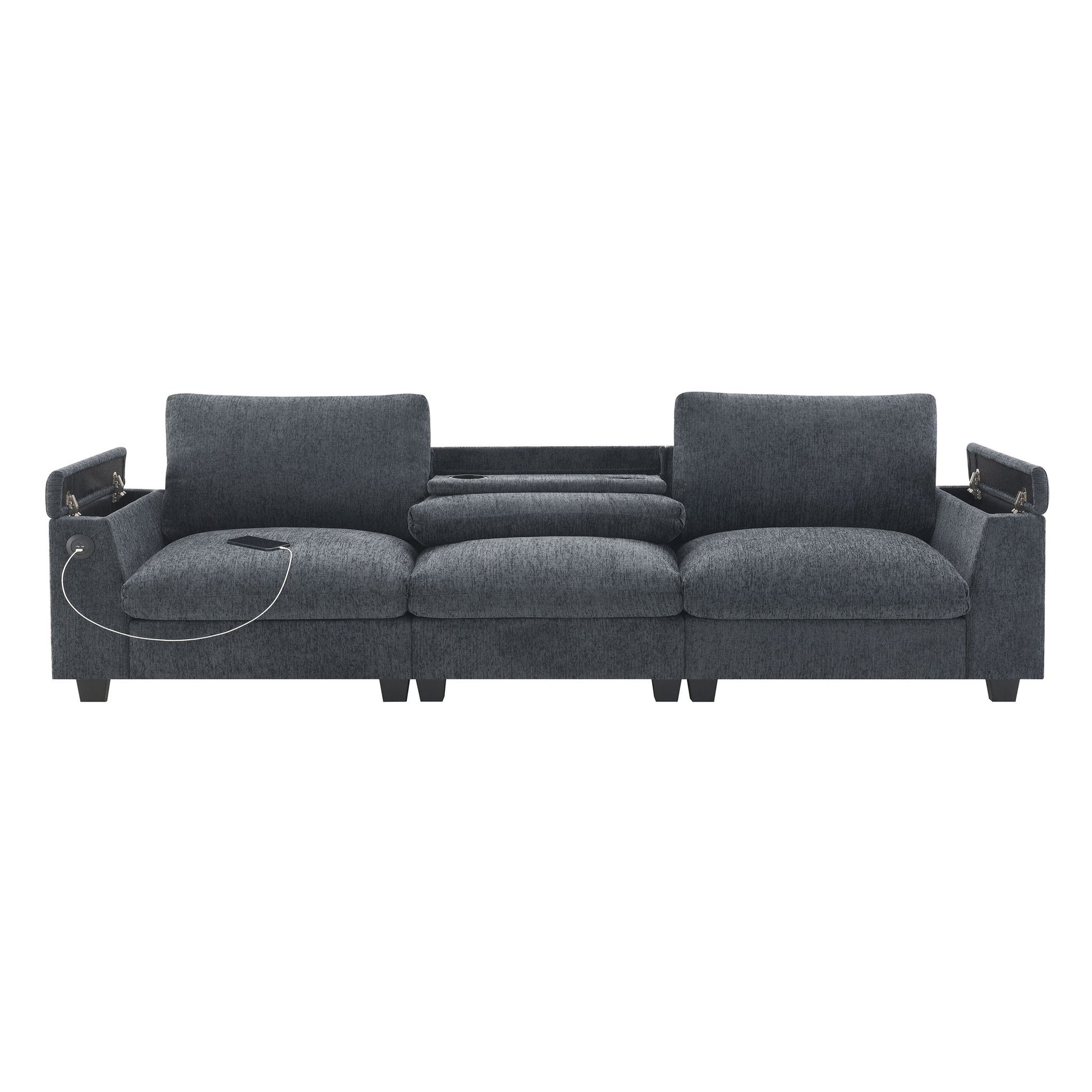 Sectional With Bluetooth Speaker Comfy Cloud Couch Set With Drop Down Table Cup Holders, USB Charger Storage Armrest Wide Seat Sofa - Best Buy Furniture
