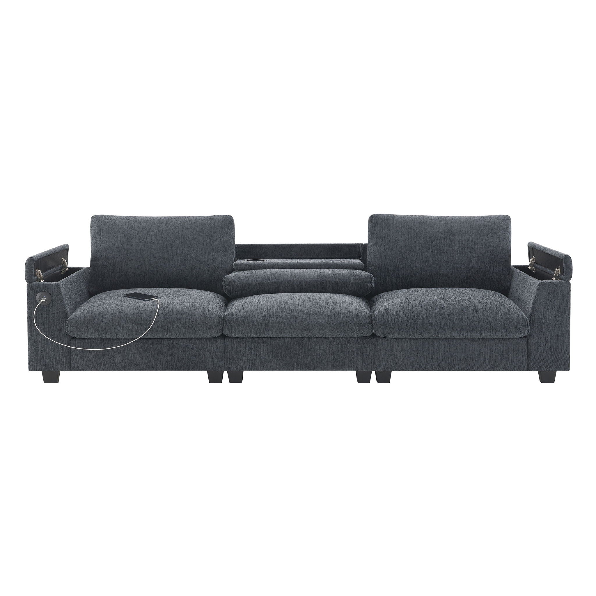 Sectional With Bluetooth Speaker Comfy Cloud Couch Set With Drop Down Table Cup Holders, USB Charger Storage Armrest Wide Seat Sofa - Best Buy Furniture