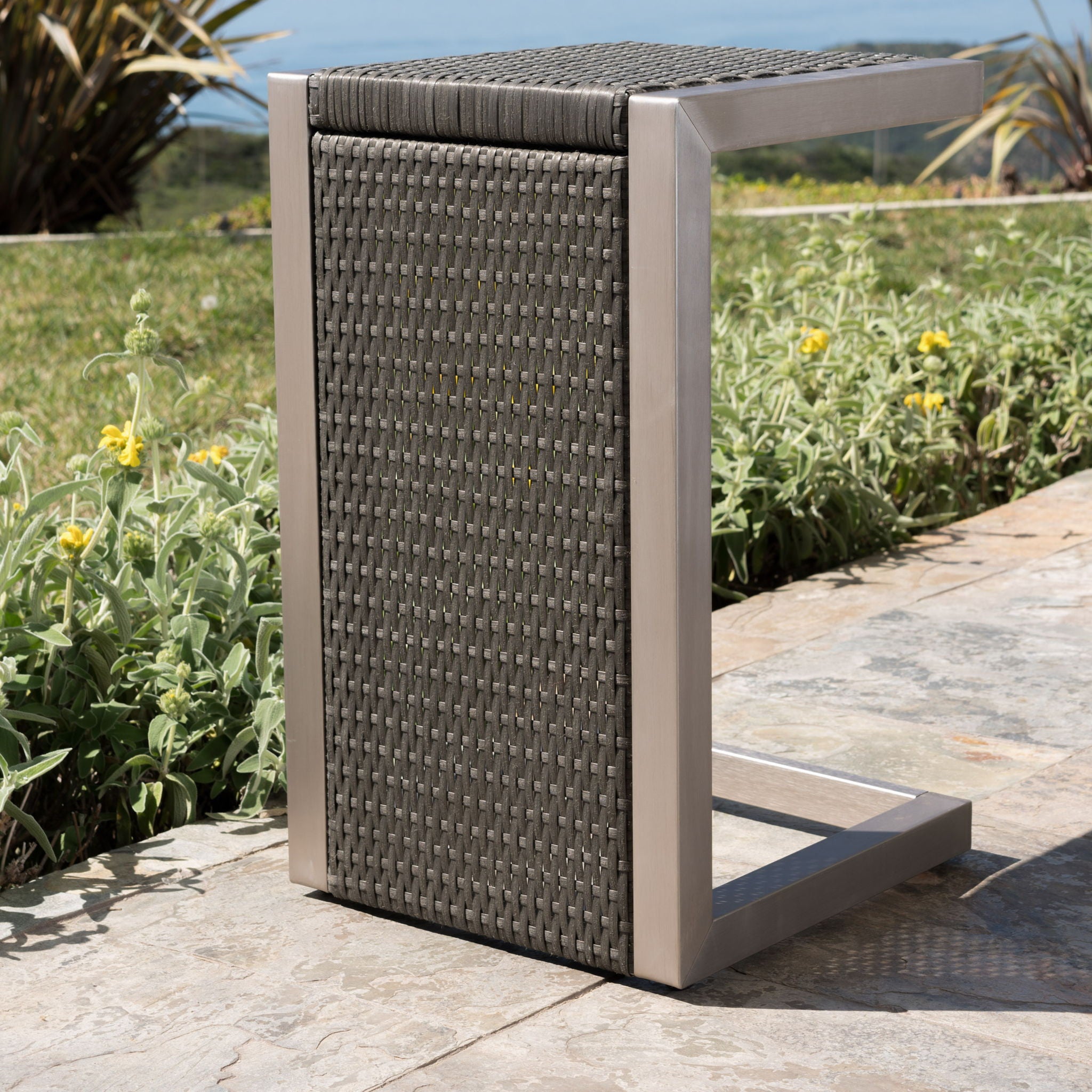 Cape - Coral Wicker C Shaped Table Modern DesignRattan And Aluminum Frame - Brown - Best Buy Furniture