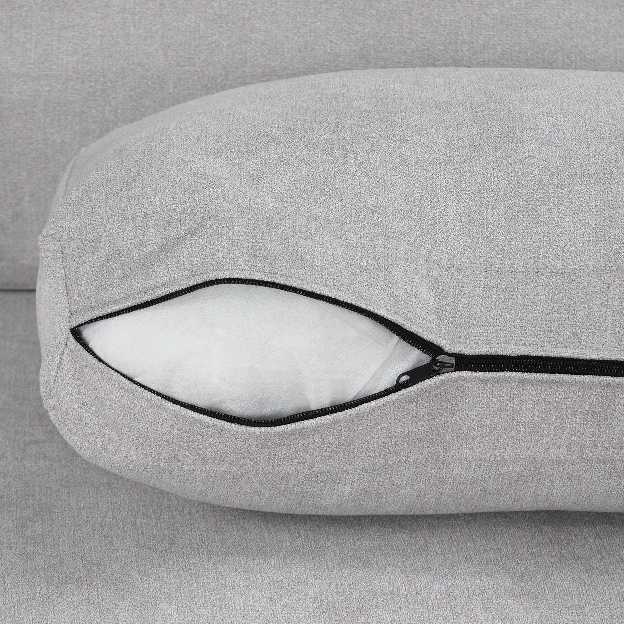 111" Upholstered 3-Seater Sofa with Curved Design and Two Printed Pillows