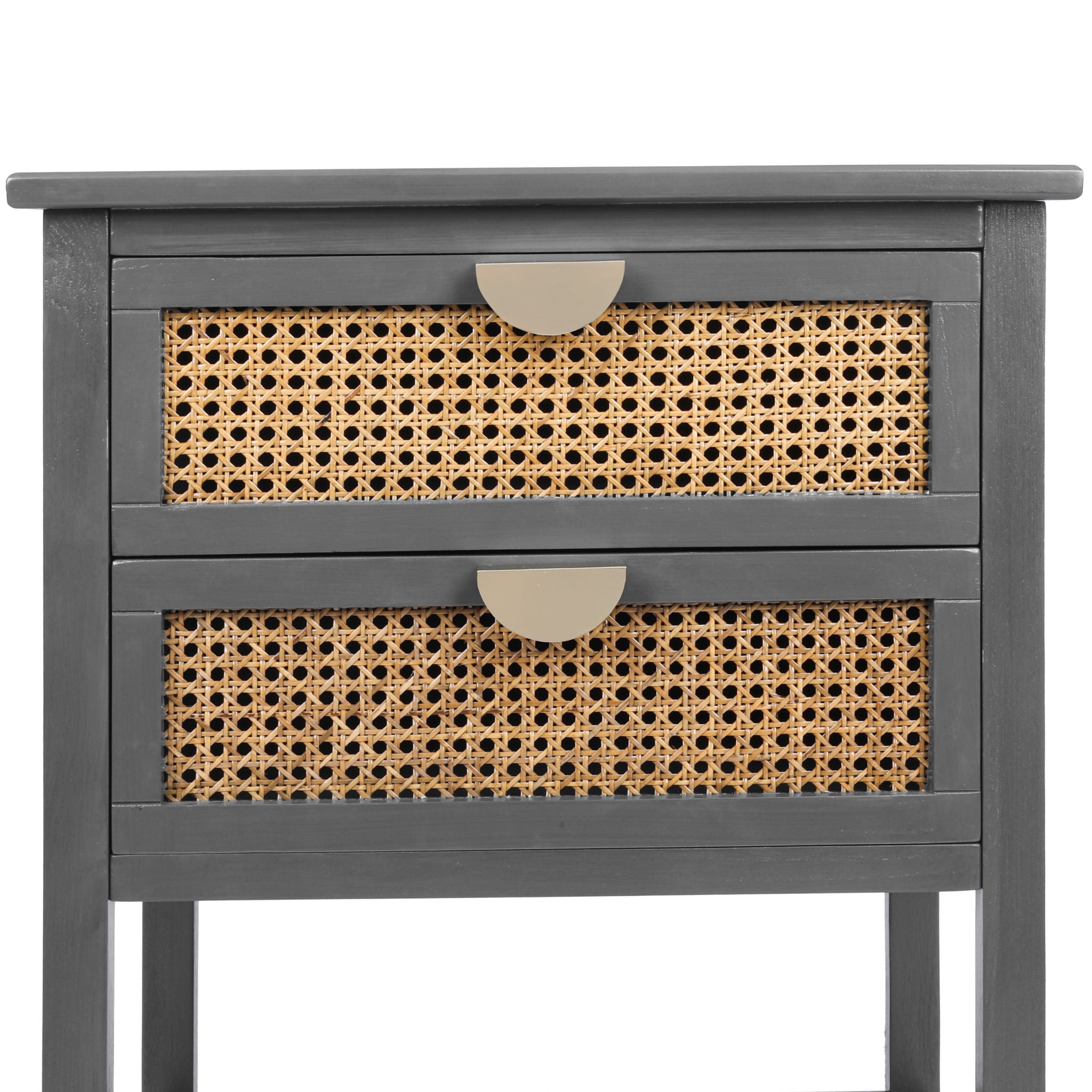 2 Drawer Side Table, Natural Rattan