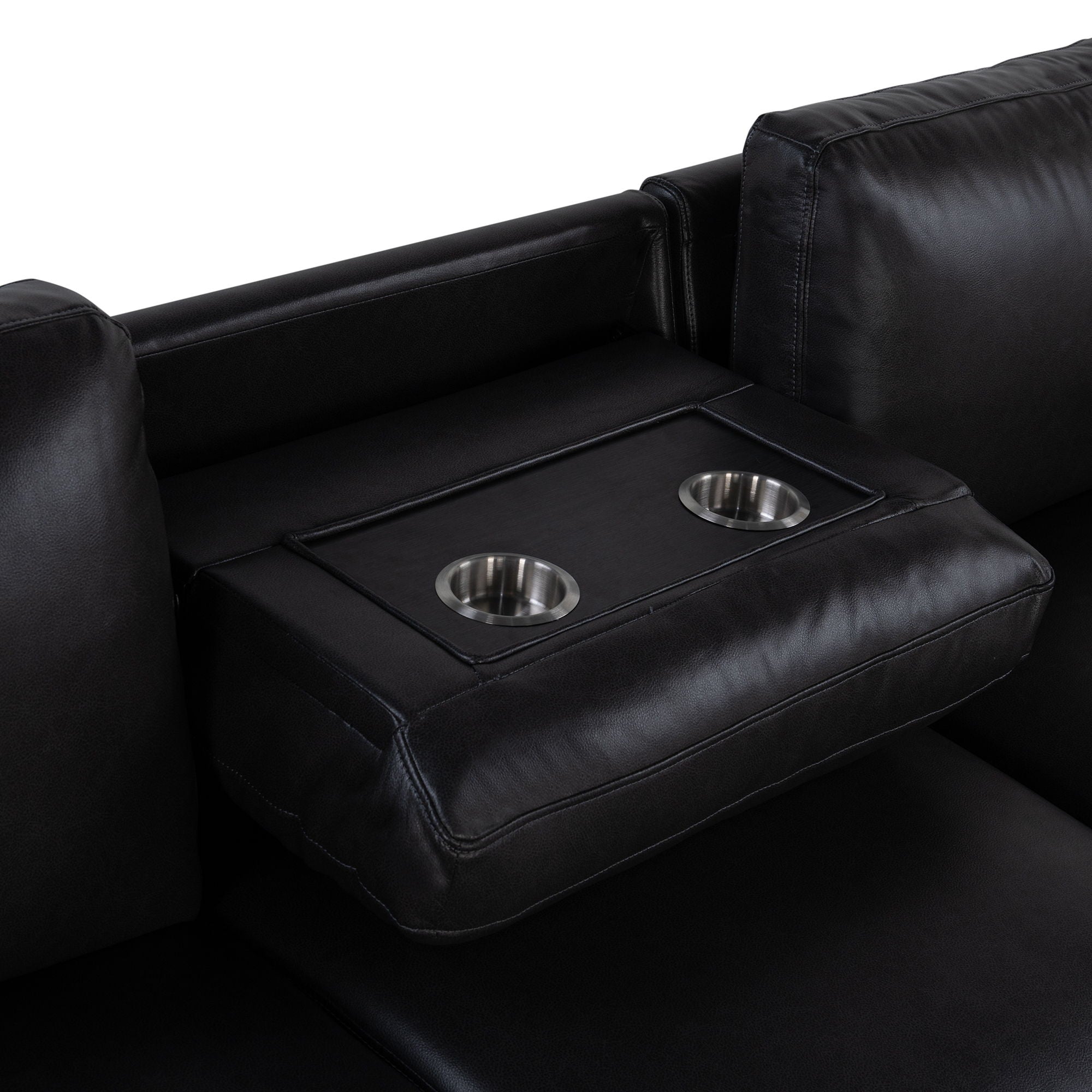 Montero - Sofa With Pull Out Bed, Drop Down Table, USB And Cup Holders, Storage Chaise - Charcoal Black