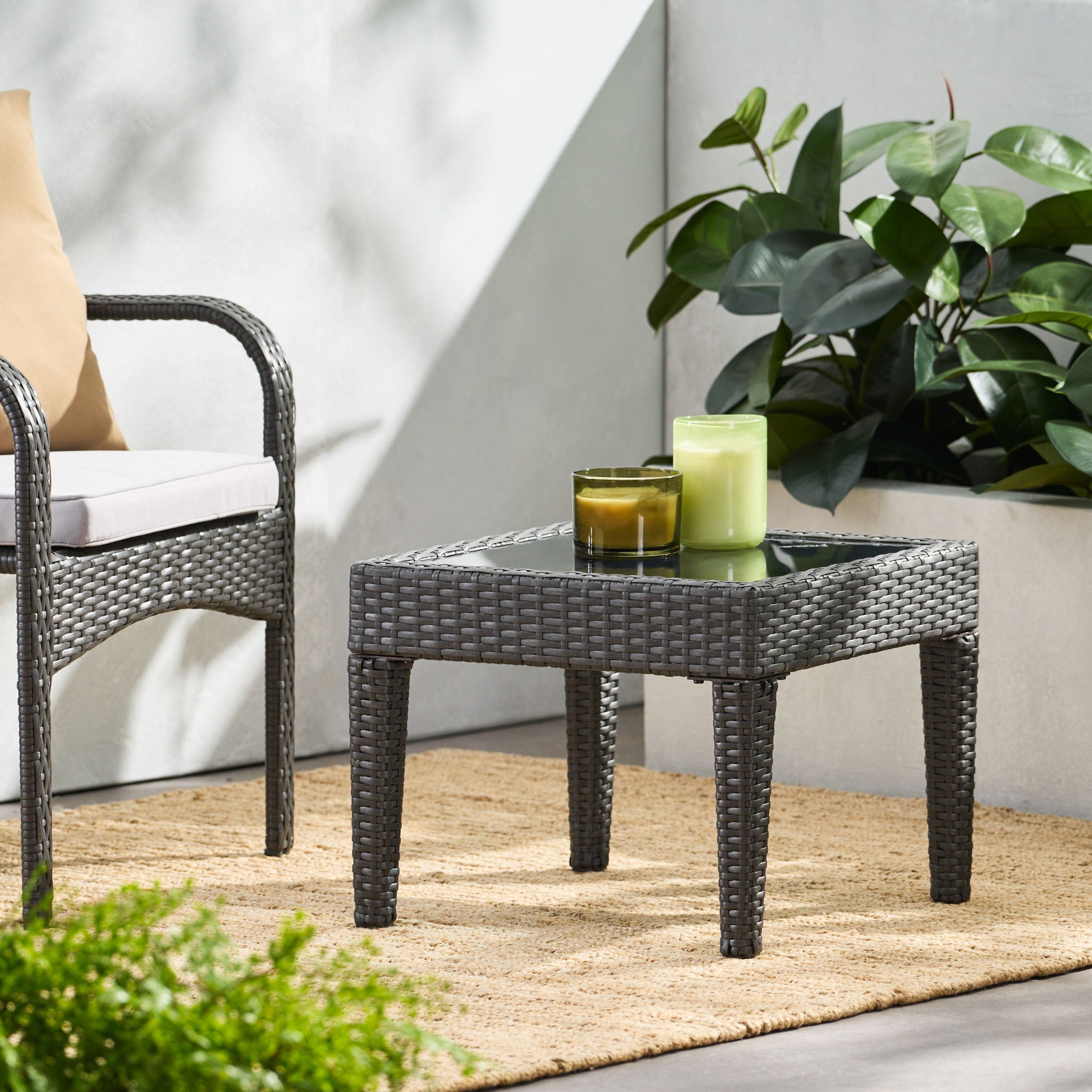 Nebulosity - Outdoor Accent Table With Square Glass Top - Brown Multi