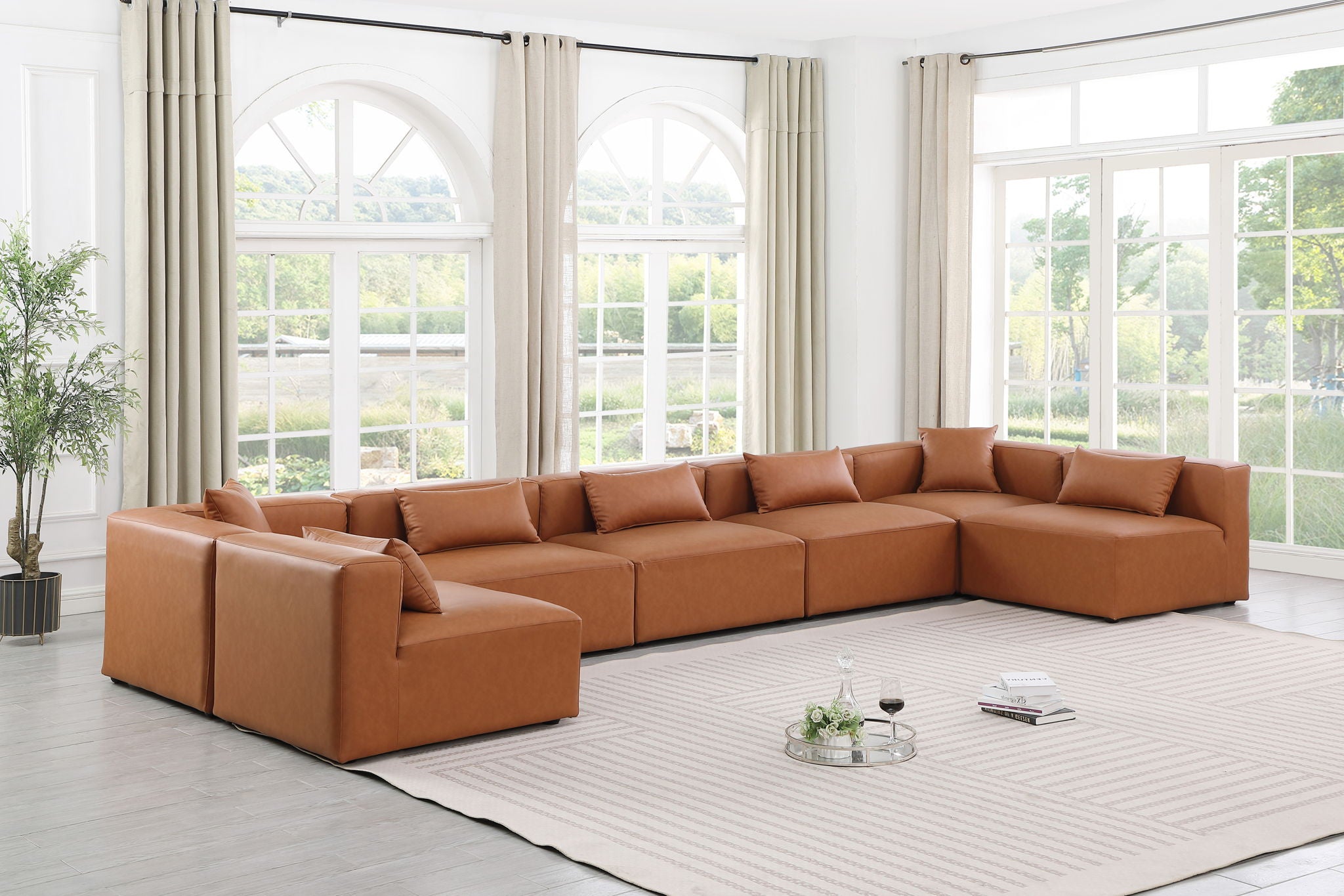 Cube - 7 Piece Modular U-Shaped Sectional - Cognac