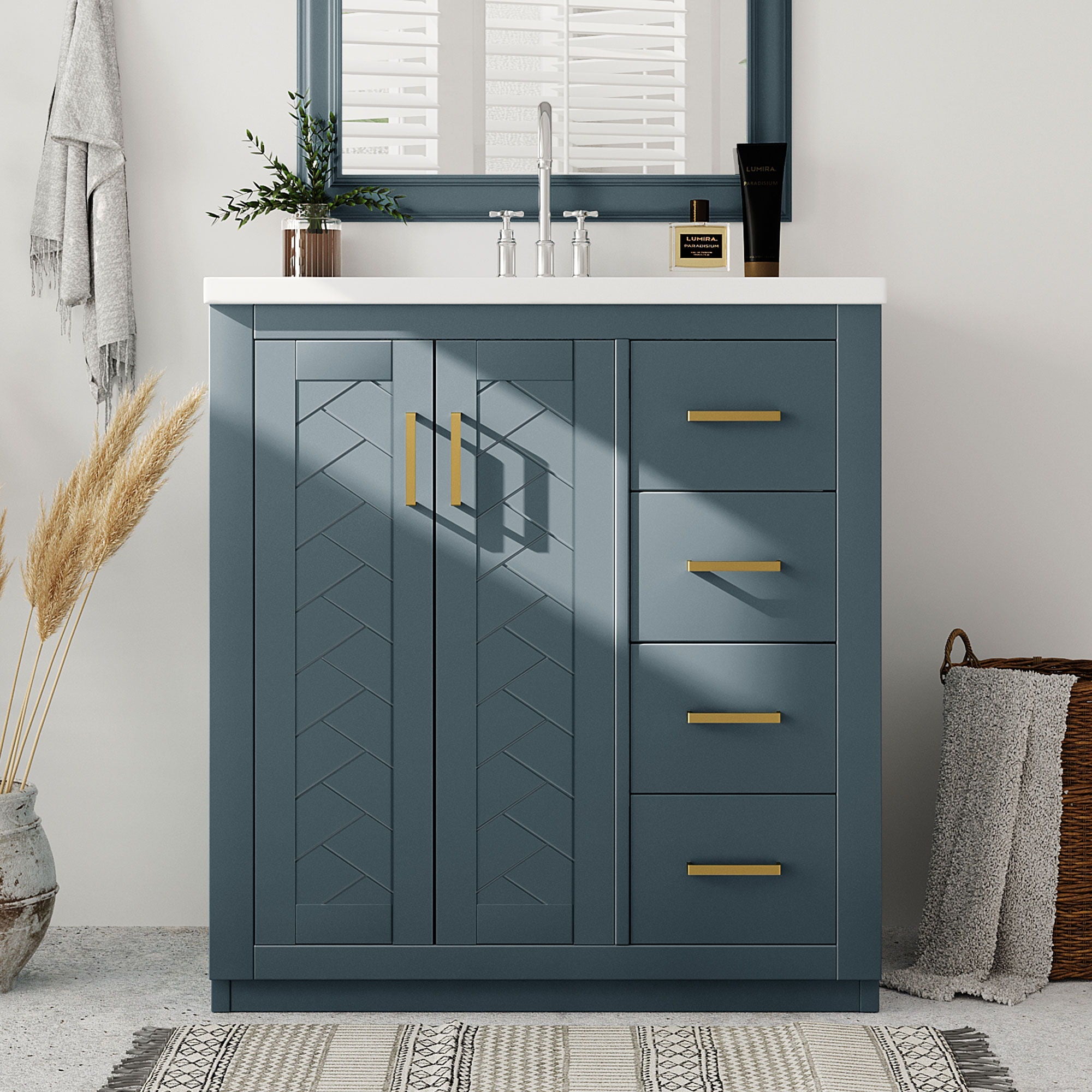 Bathroom Vanity With Sink, Storage Cabinet, Freestanding Set With 3 Drawers & Soft Closing Doors