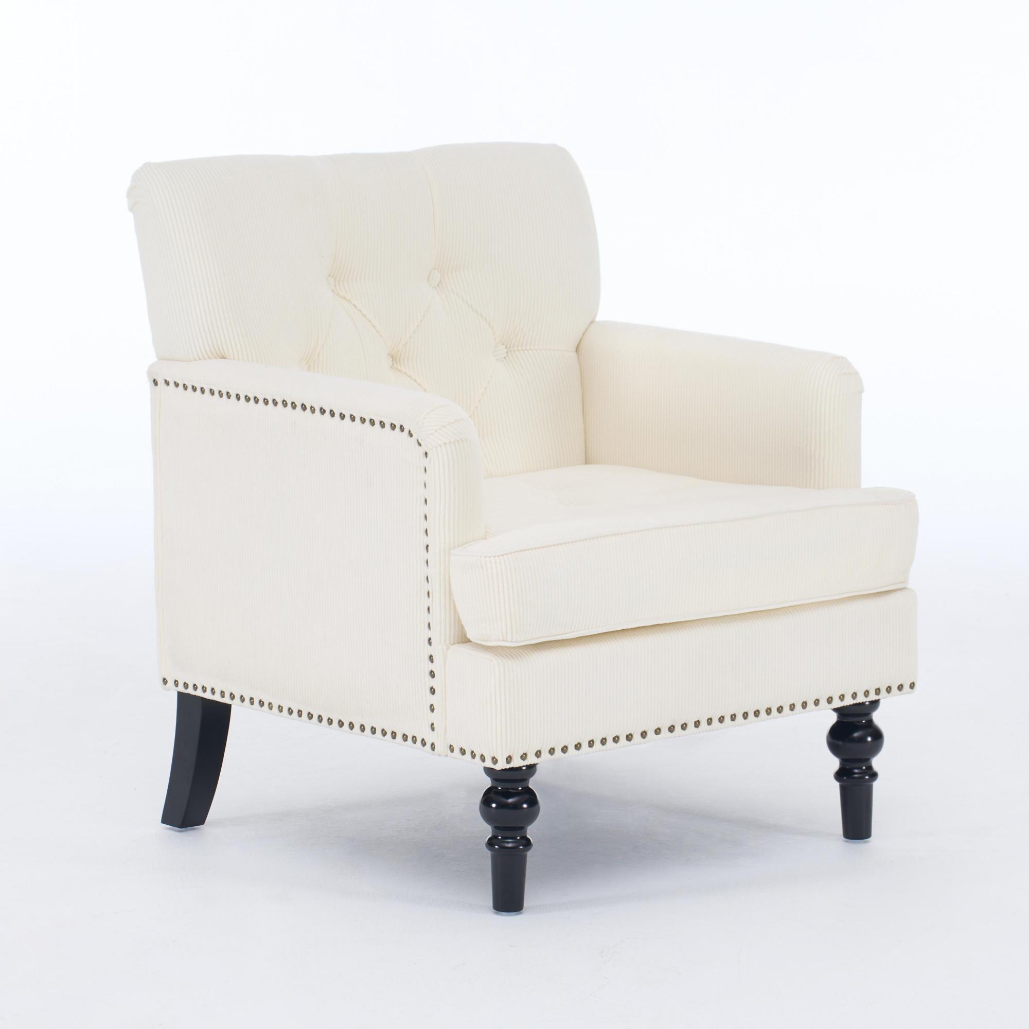 Tufted Club Chair, Upholstered Accent Armchair in Beige Corduroy