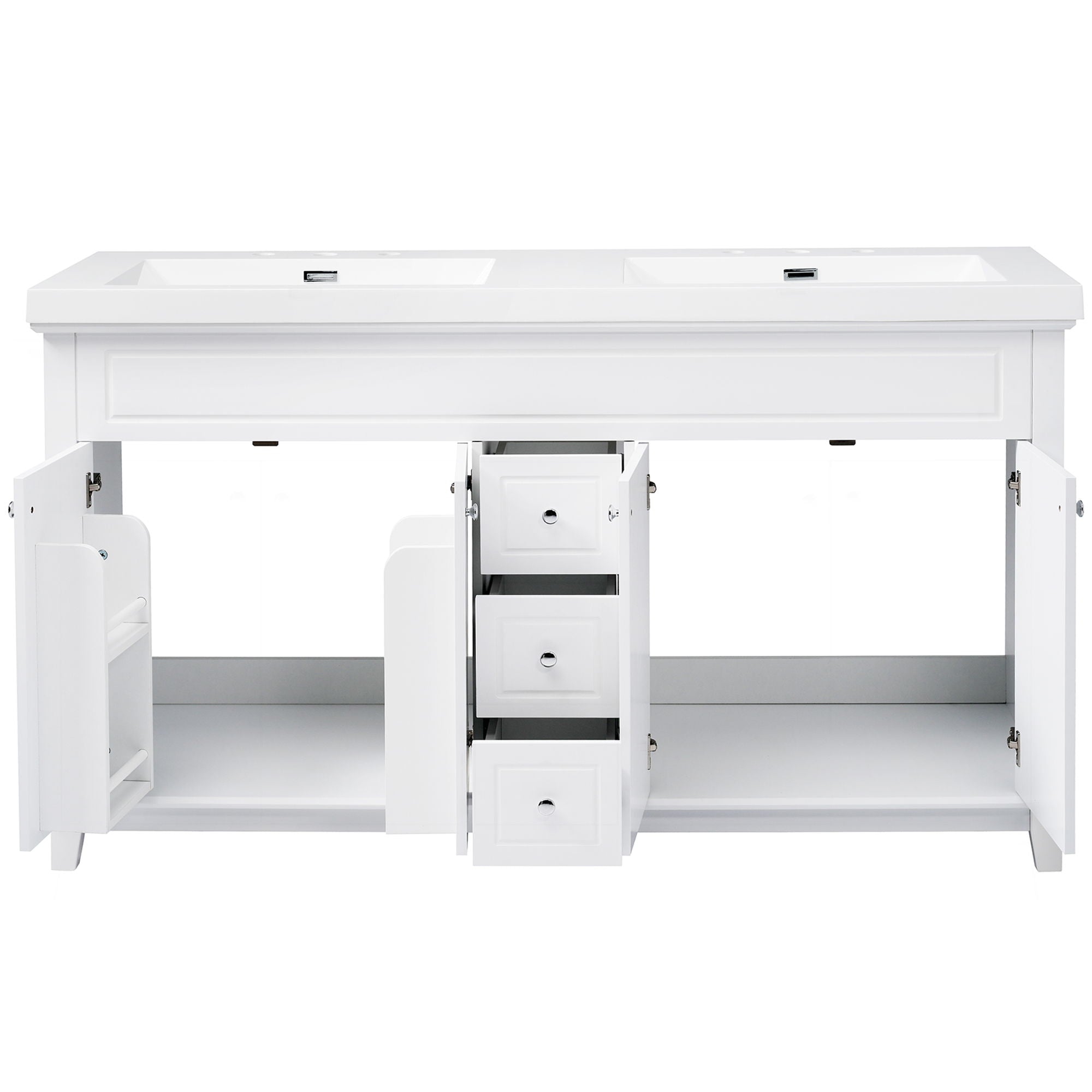 Bathroom Vanity With Double Sinks, 3 Drawers & 4 Doors, Soft Close, All Open Back Design - White