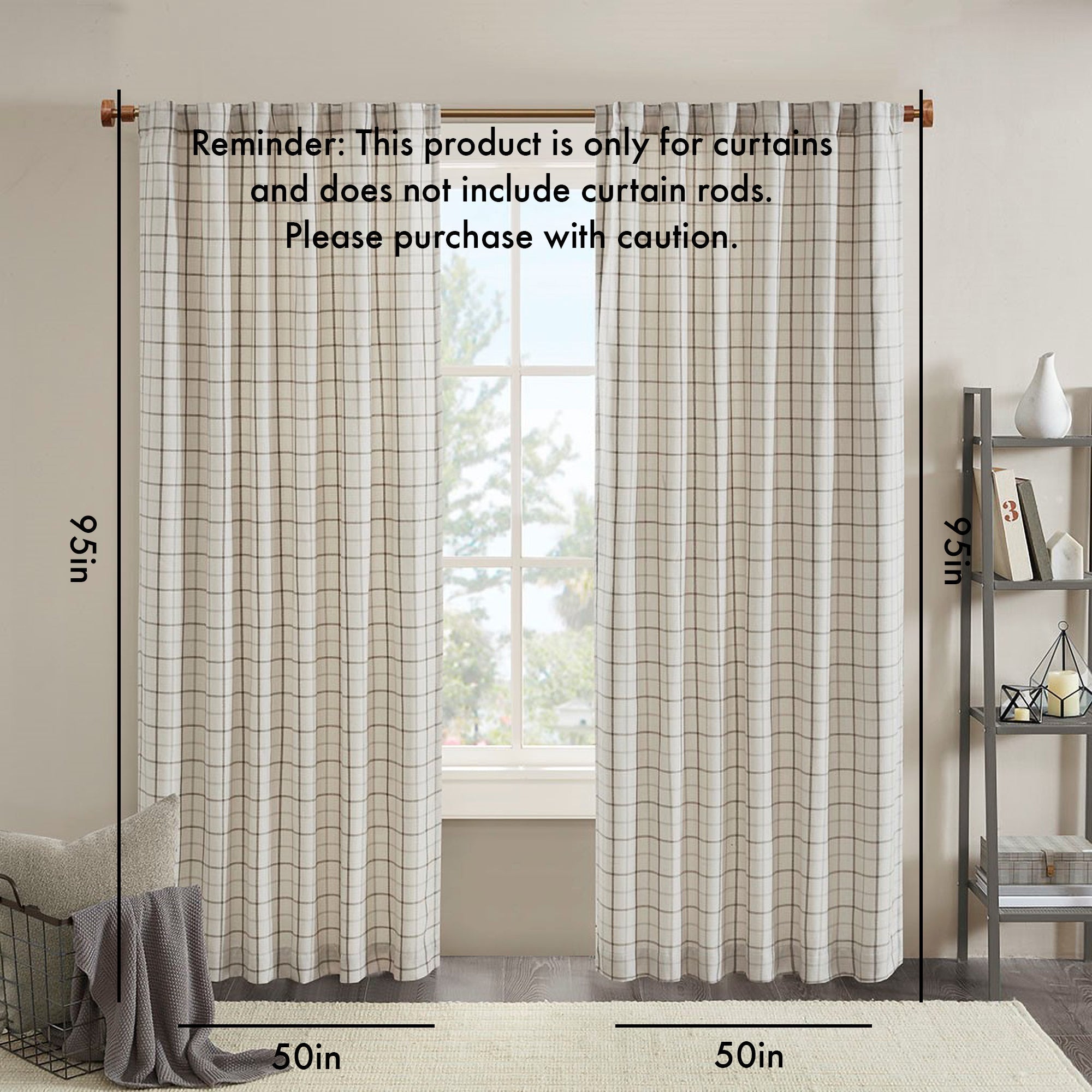 Plaid rod pocket and back tab curtain panel with fleece lining