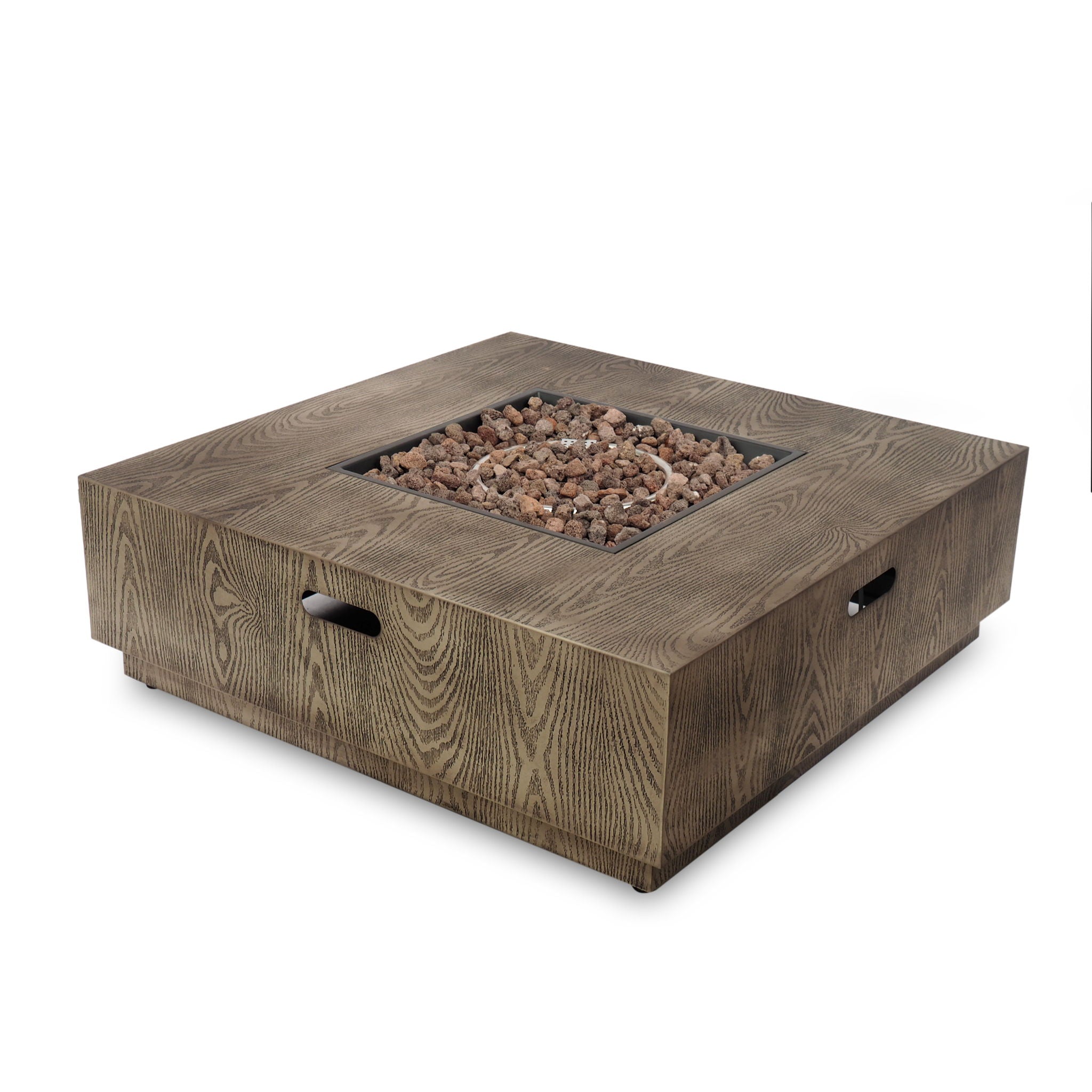 Wellington Square Iron Fire Pit With Wood Pattern Design And 50,000 Btu Output