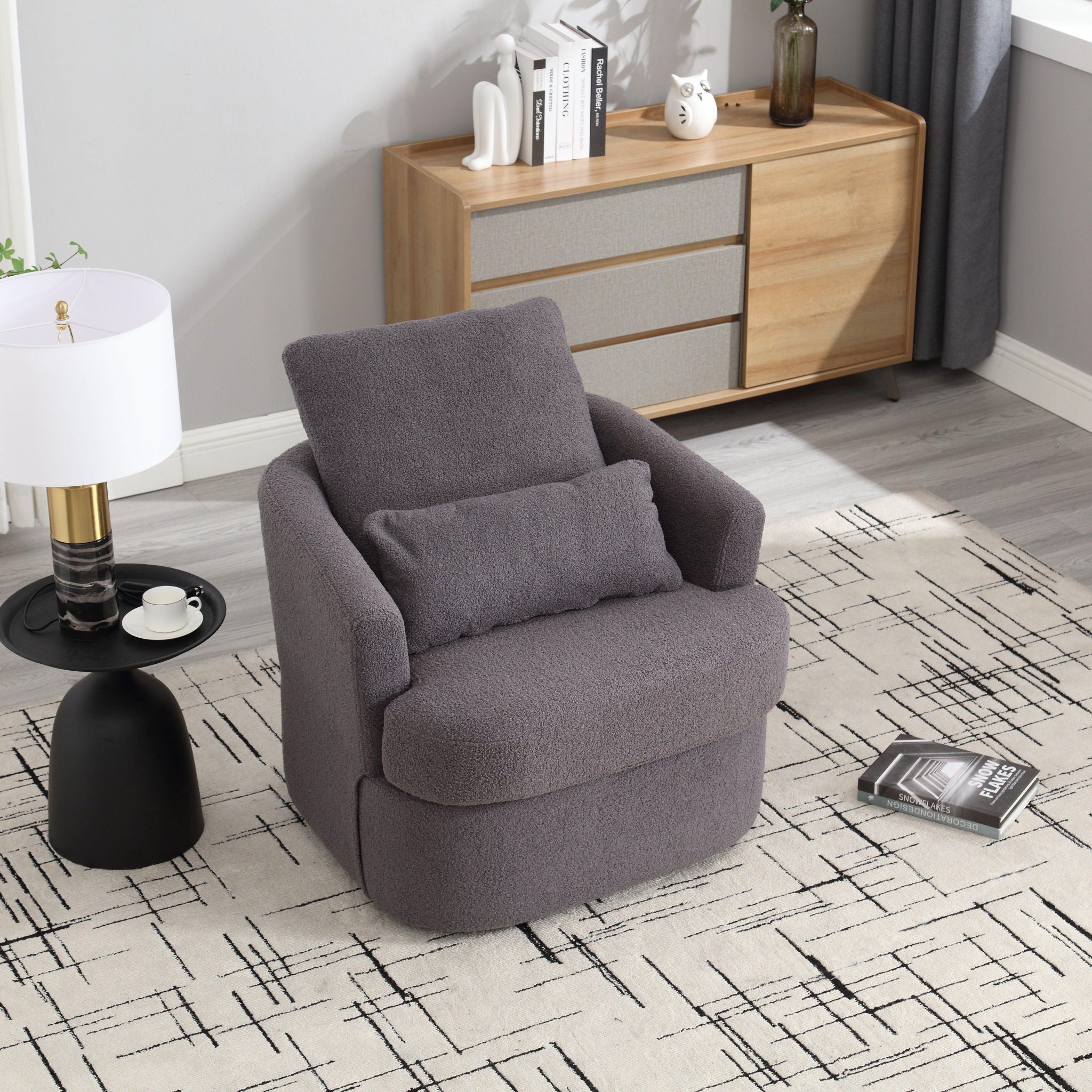 Modern Barrel Comfy Round Accent Sofa Chair, 360 Degree Swivel