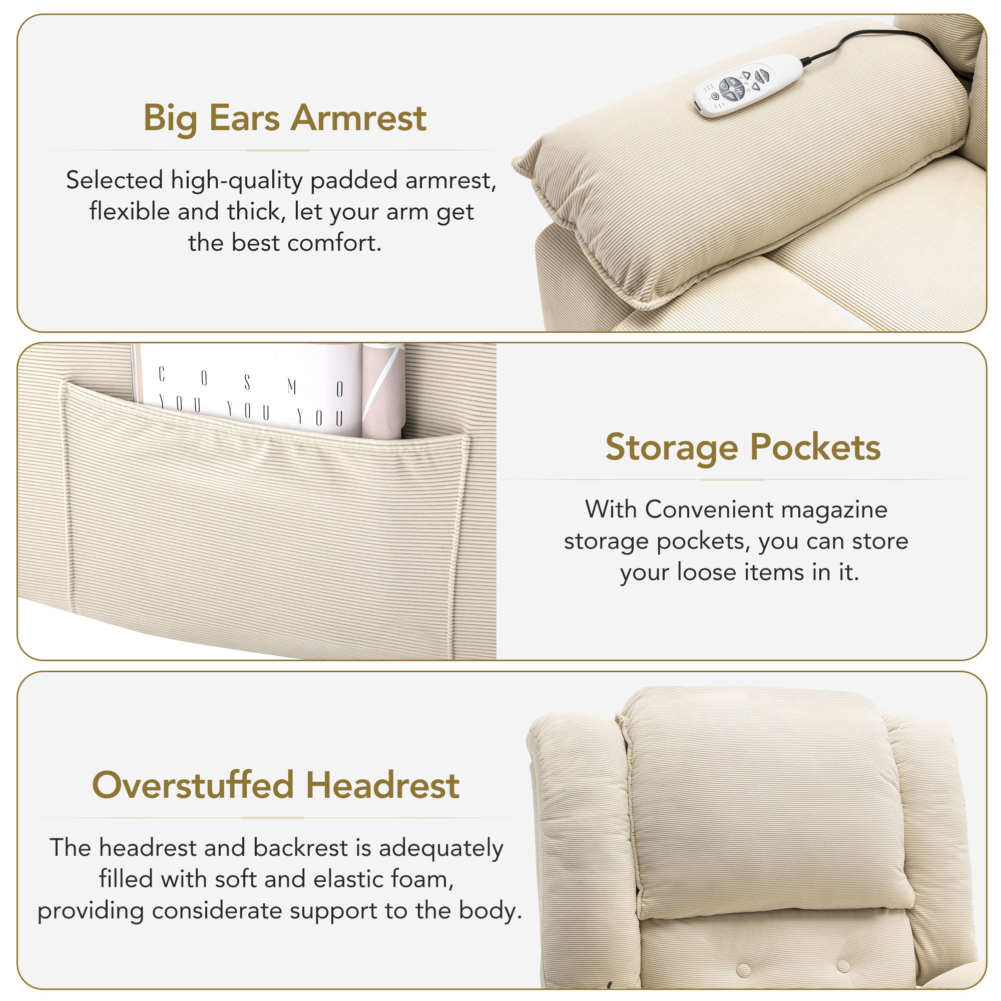 Massage Recliner Power Lift Chair With Adjustable Massage And Heating Function