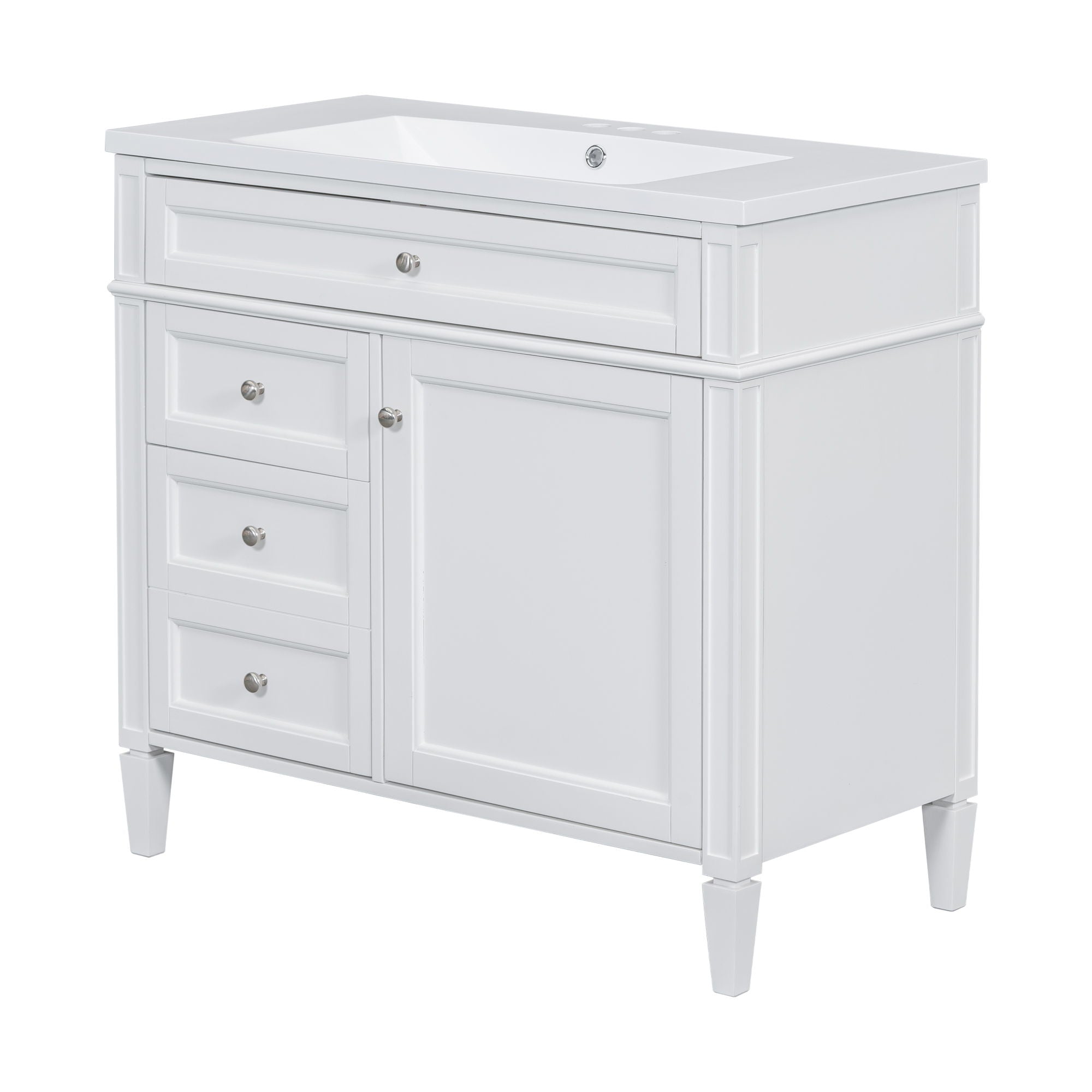 Bathroom Vanity With Top Sink, 2 Drawers And Tip Out Drawer, Rectangular Design