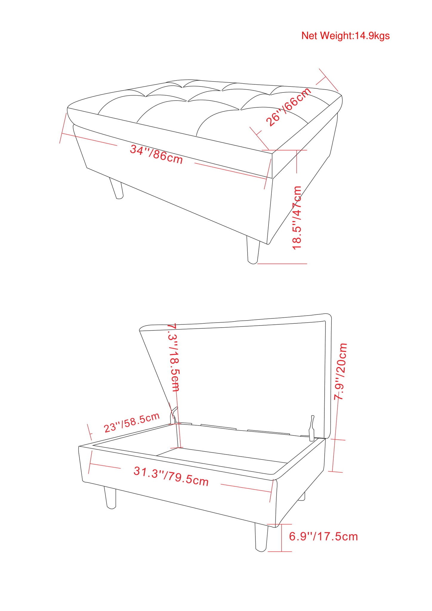 Shay - Large Square Coffee Table Storage Ottoman Mid-Century Style - Best Buy Furniture