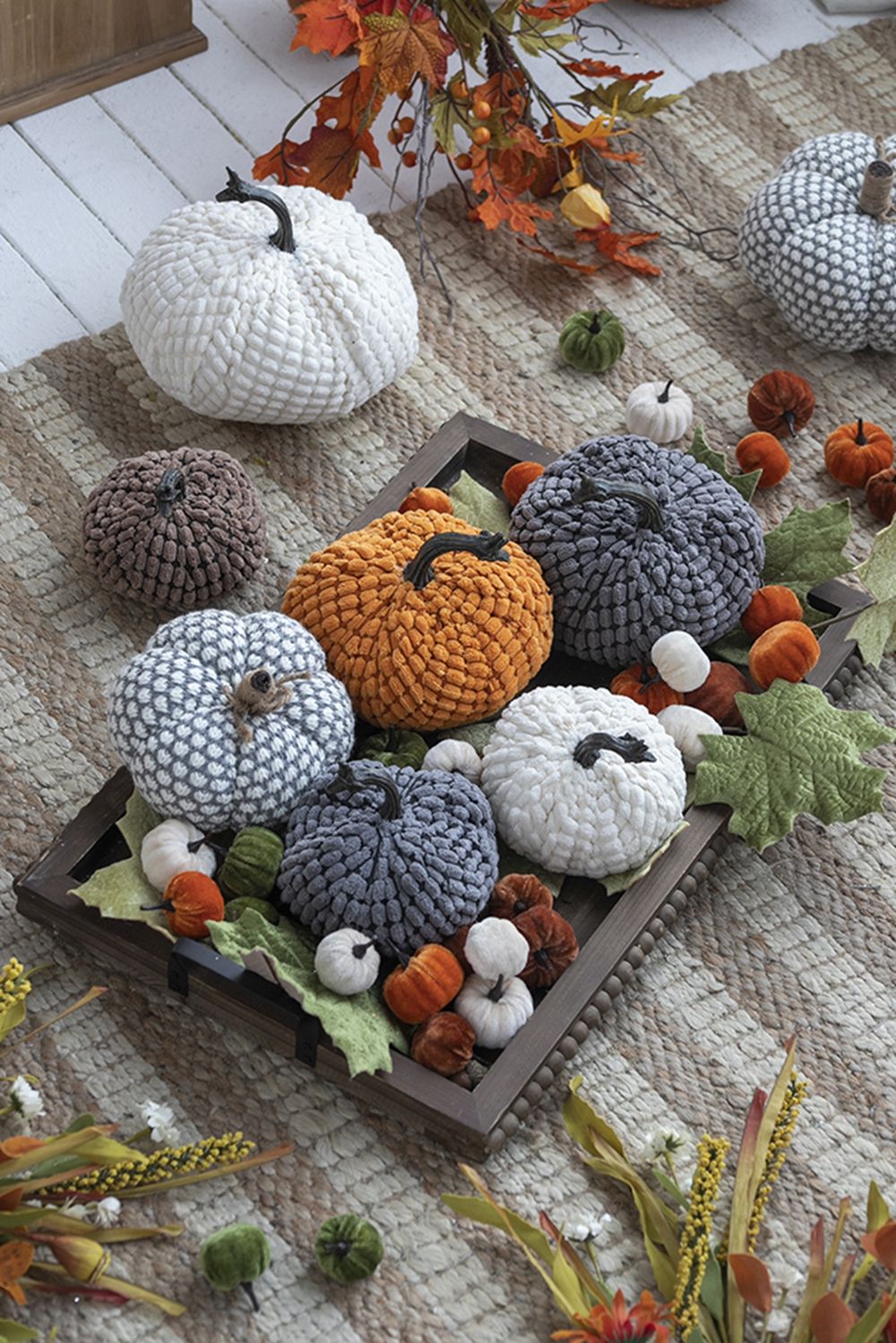 Chenille Weighted Pumpkin Ornament Decor For Holiday Harvest Festival Fall Festival & Thanksgiving