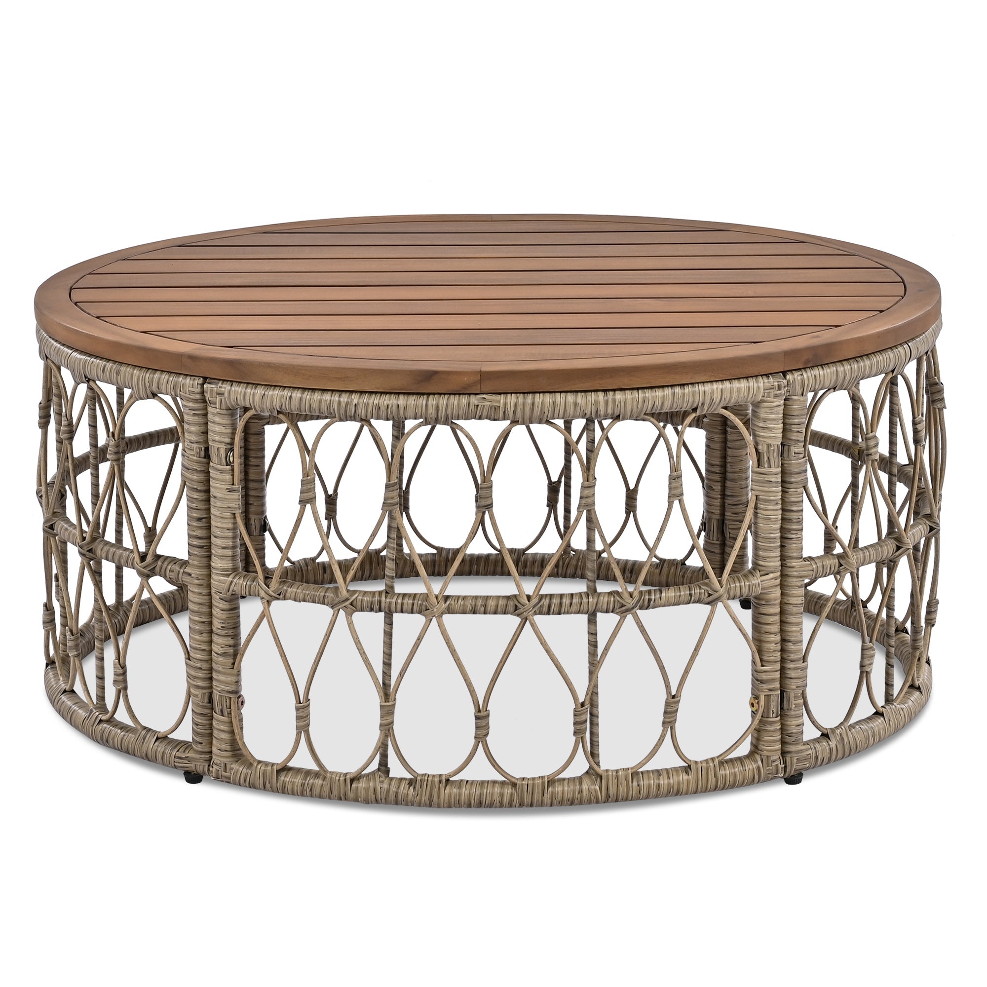 4 Piece Bohemian Wicker Chat Set With Acacia Wood Table