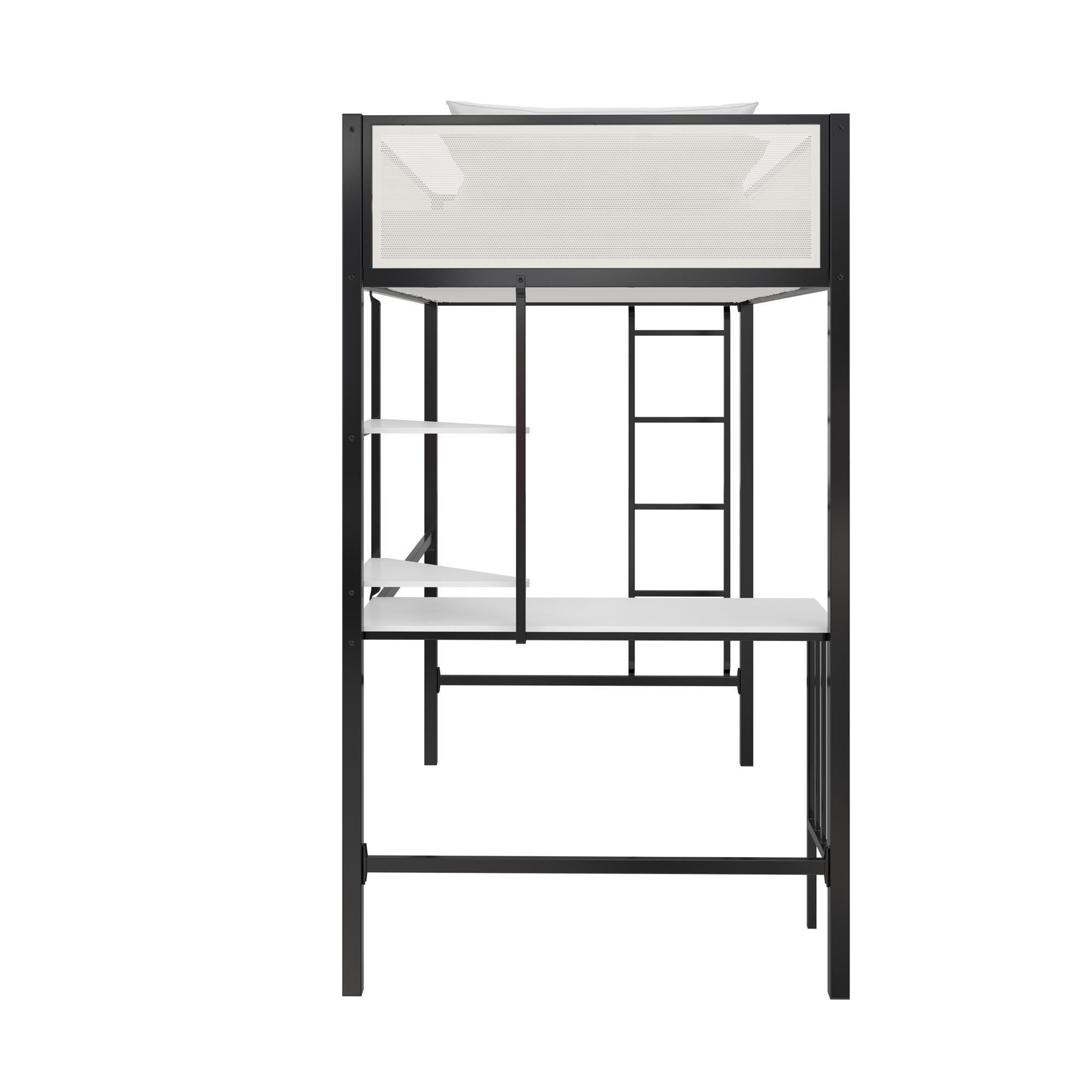 Axel - Twin Loft Bed With Desk & Shelves - Black