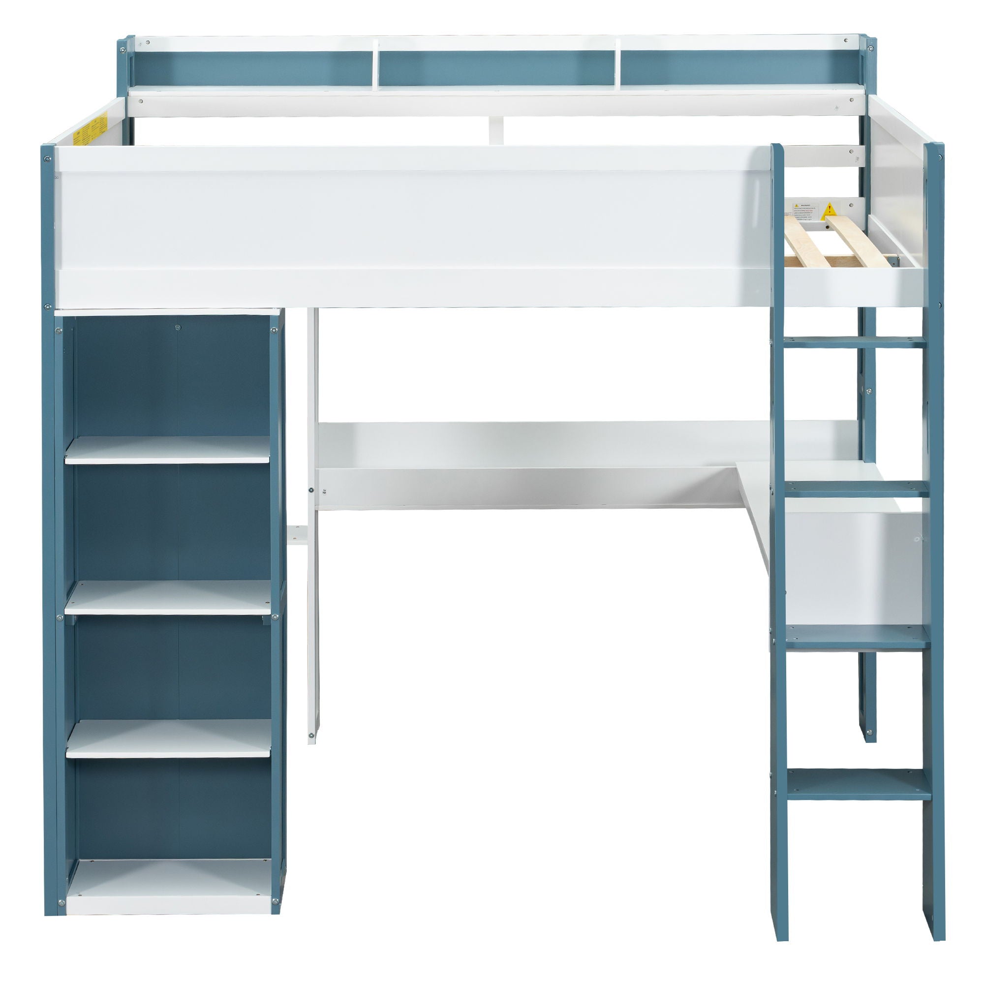 Loft Bed With Built In Storage Shelves, Clothes Rail, And Desk