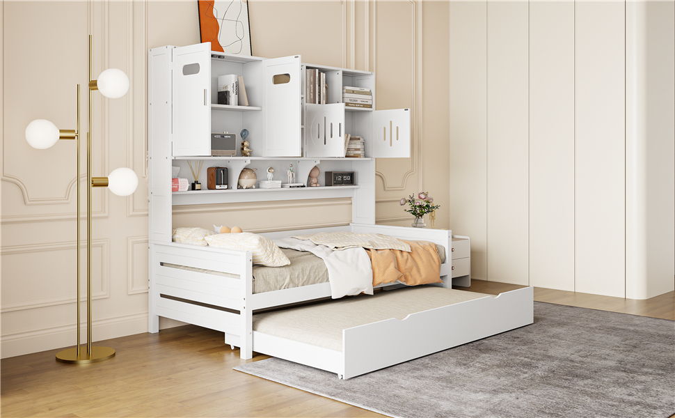 Daybed With All-In-One Cabinet And Shelf
