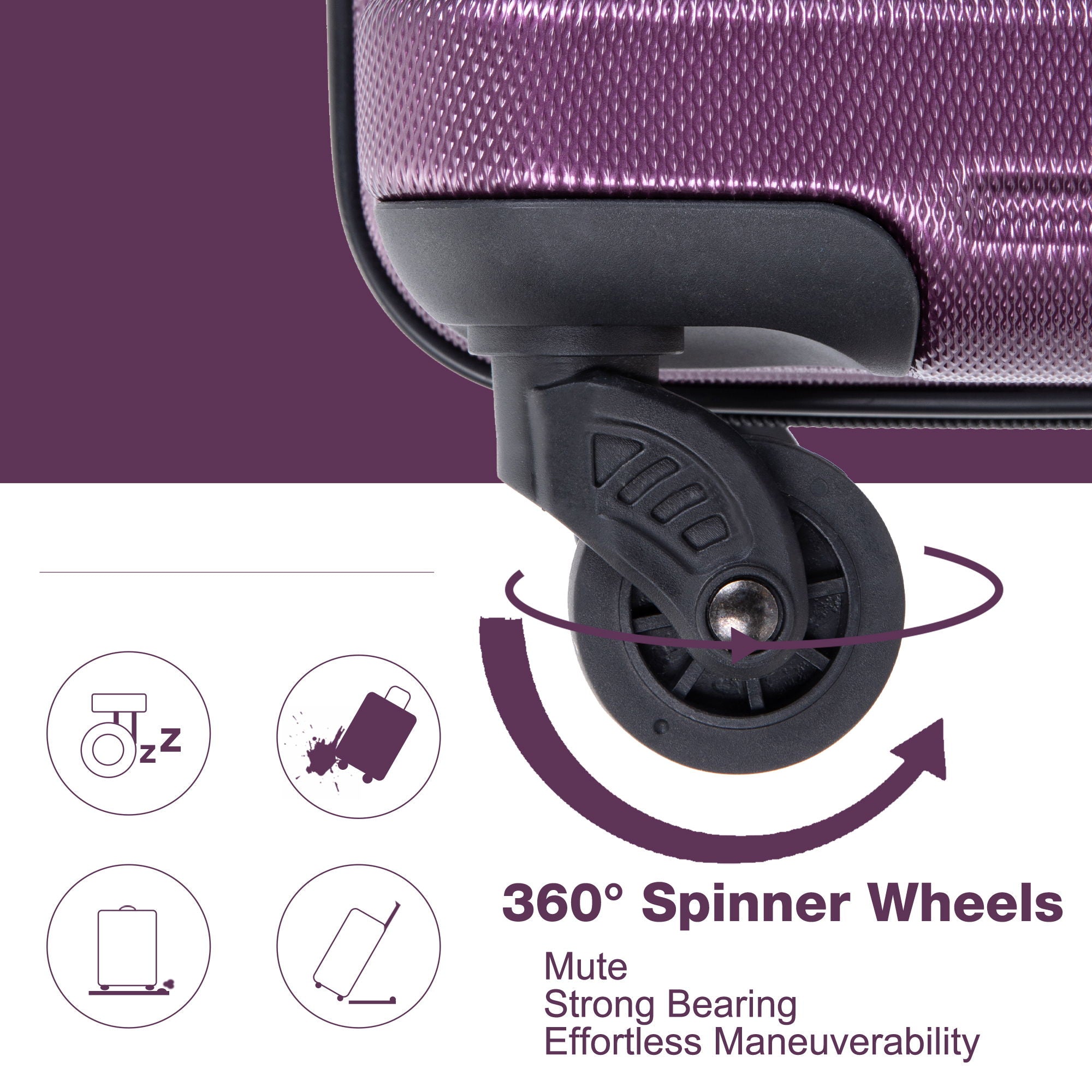 Expandable 3 Piece Luggage Sets Pc Lightweight & Durable Suitcase With Two Hooks, Spinner Wheels, Tsa Lock, (21/25/29) - Dark Purple