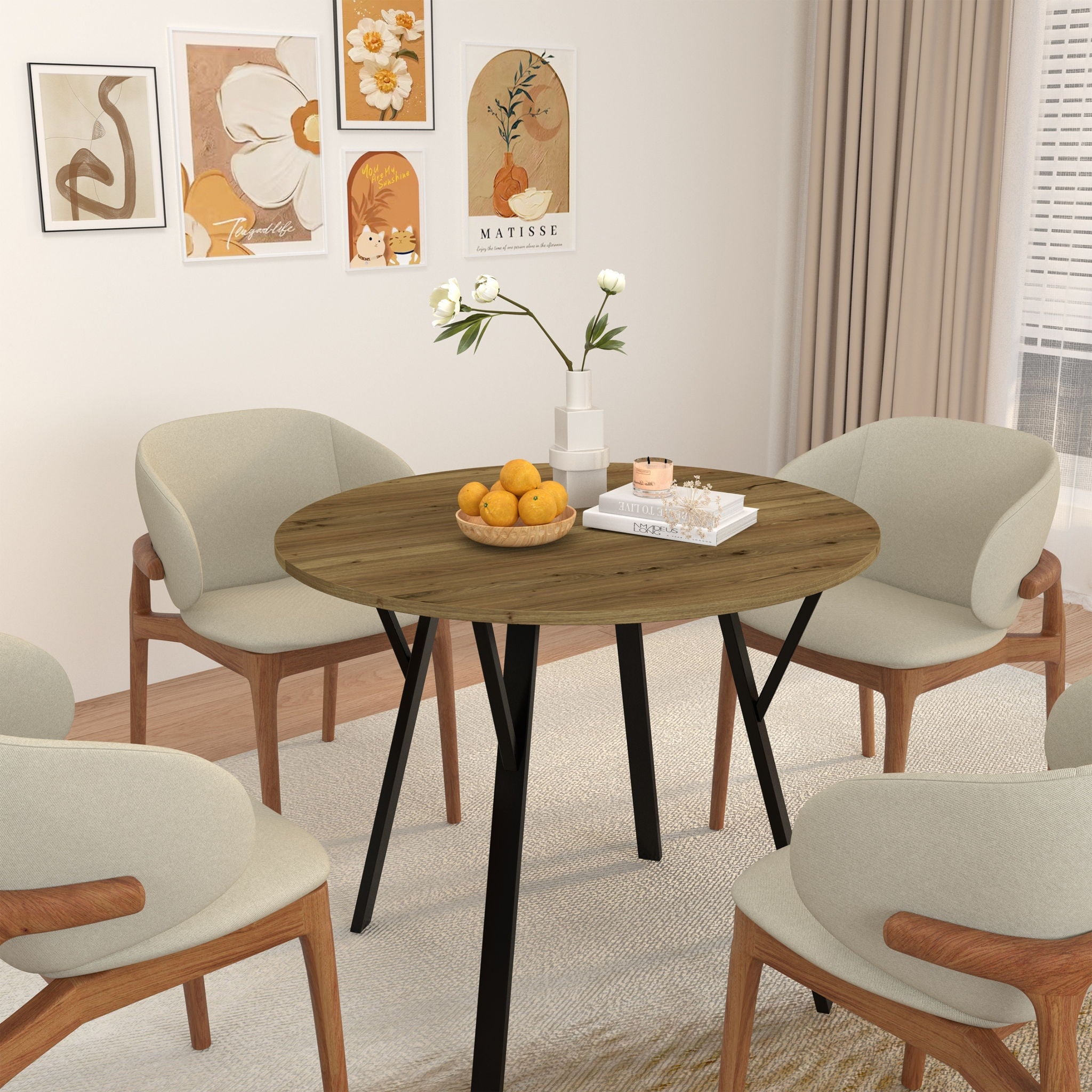 Round Dining Table, For 2 - 4 People - Rustic Brown