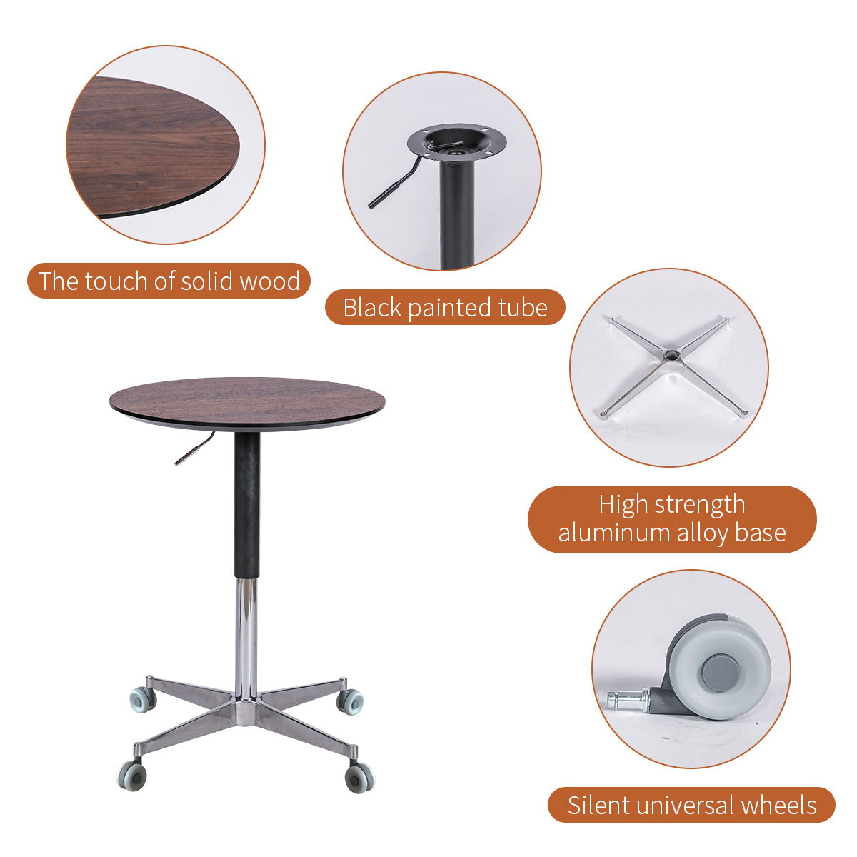 Movable, Adjustable, 360 Swivel Table With Star Base