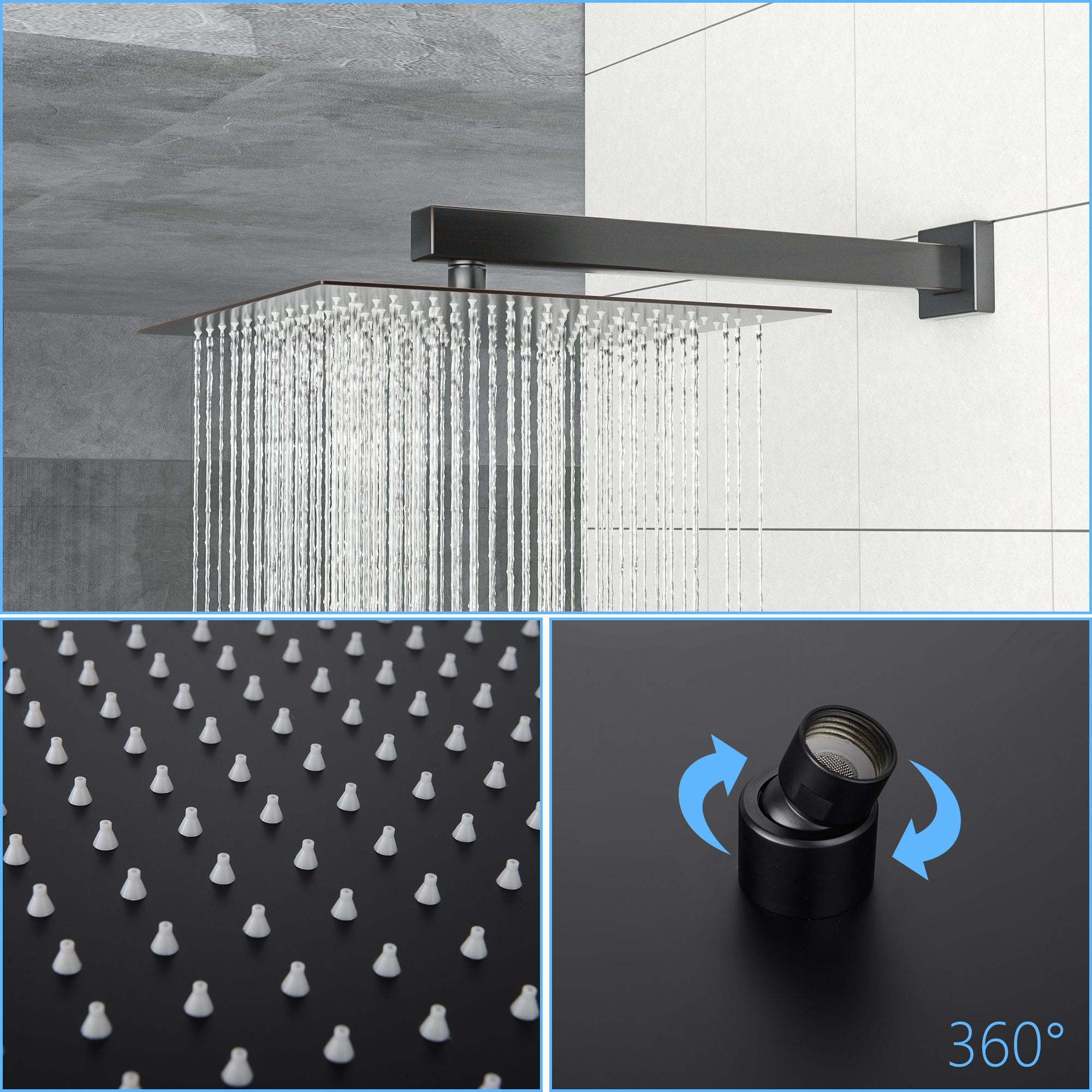 10" Square Rainfall Shower Head With Silicone Nozzle - Oil-Rubbed Bronze