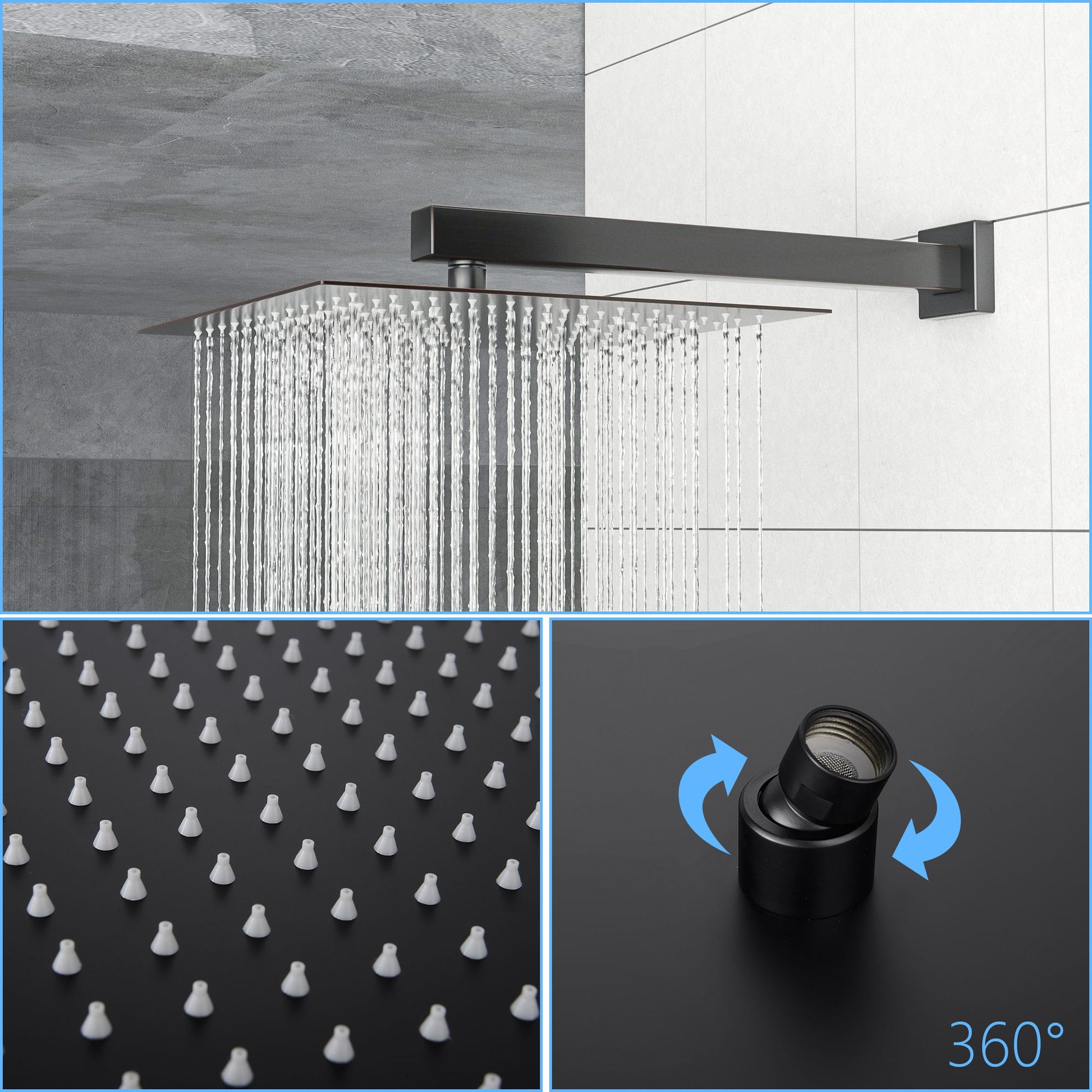 10" Square Rainfall Shower Head With Silicone Nozzle - Oil-Rubbed Bronze - Best Buy Furniture