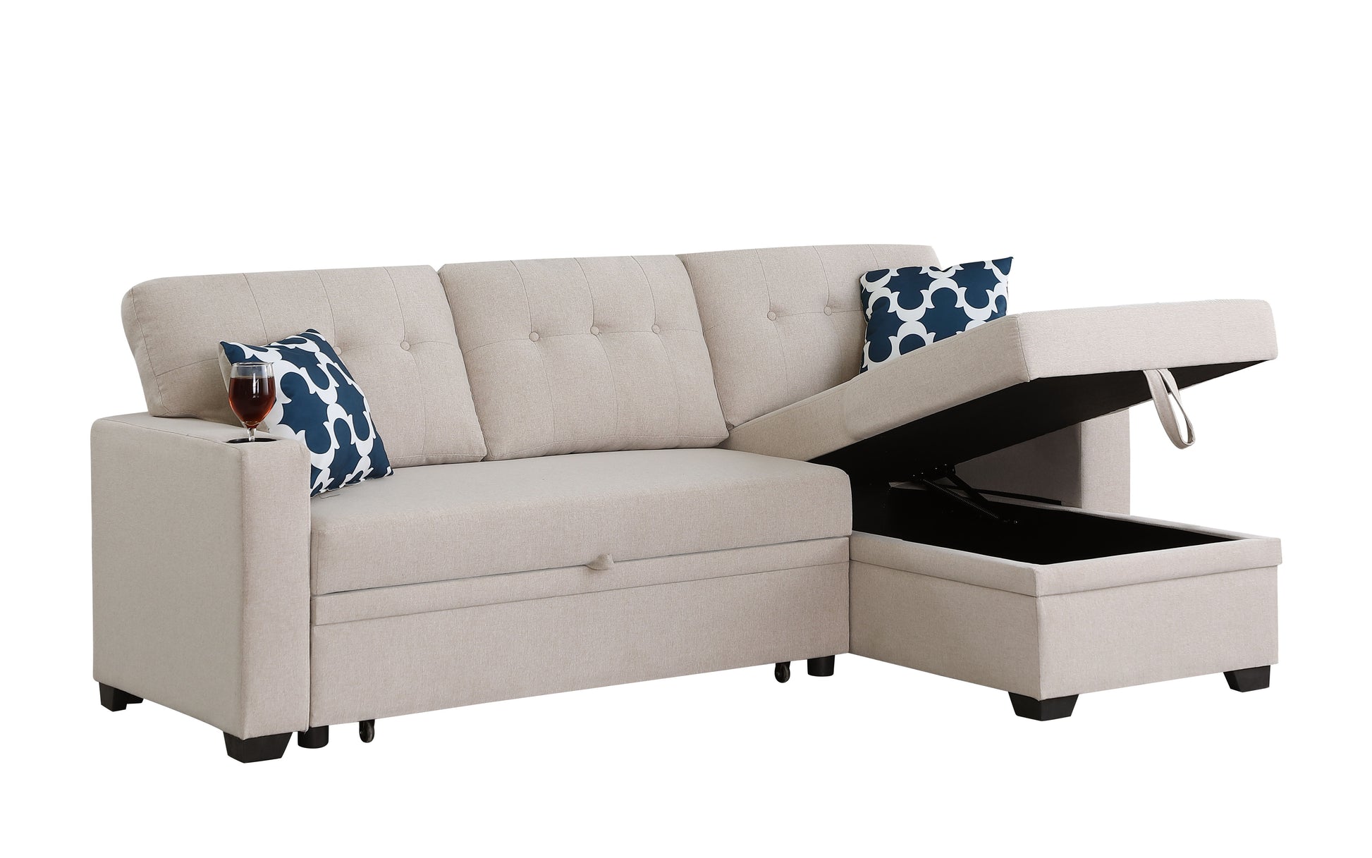 82" Width Sectional With Storage Chaise And Cupholder Armrest - Best Buy Furniture