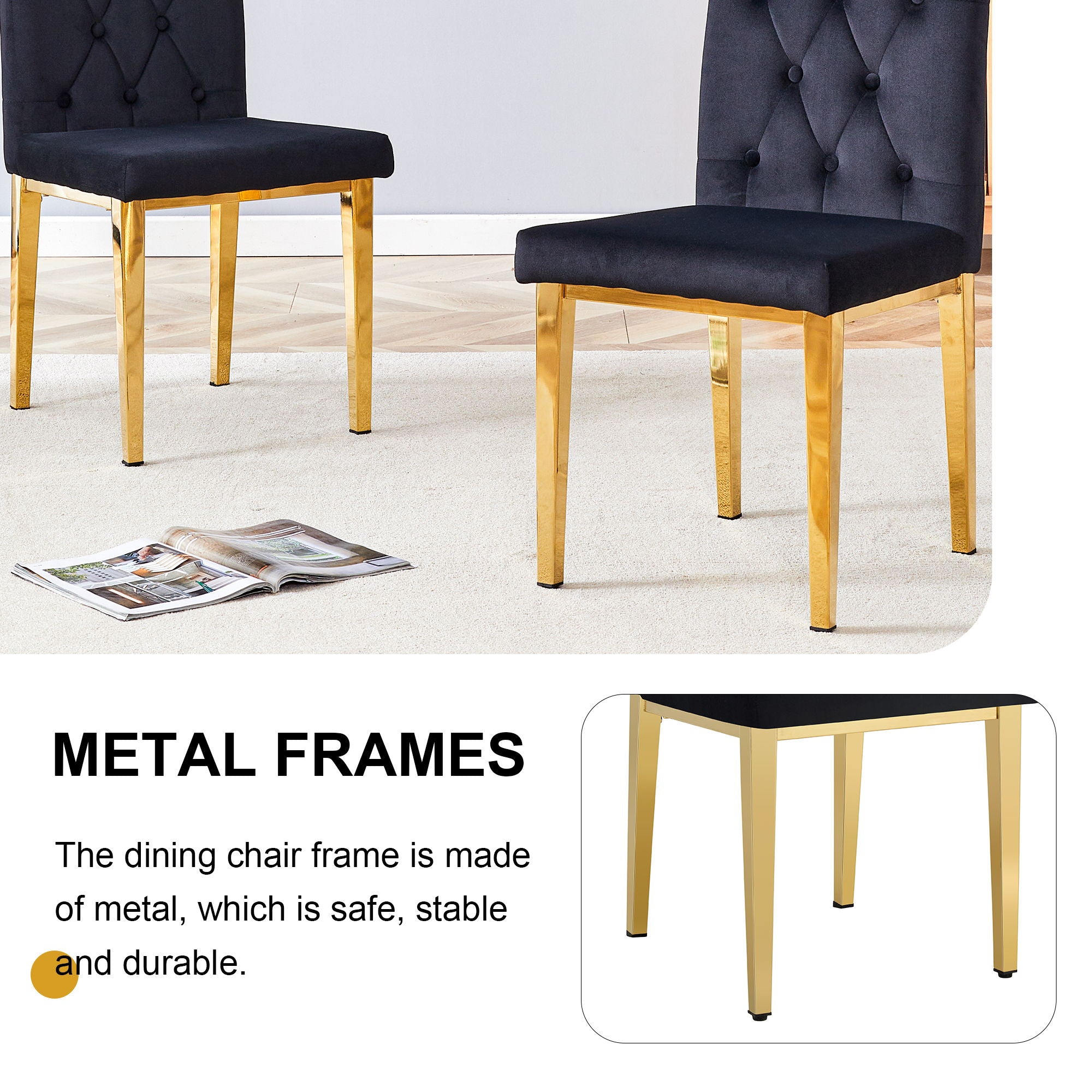 Vintage Style Armless Dining Chairs Set With Grid And Buckle Design