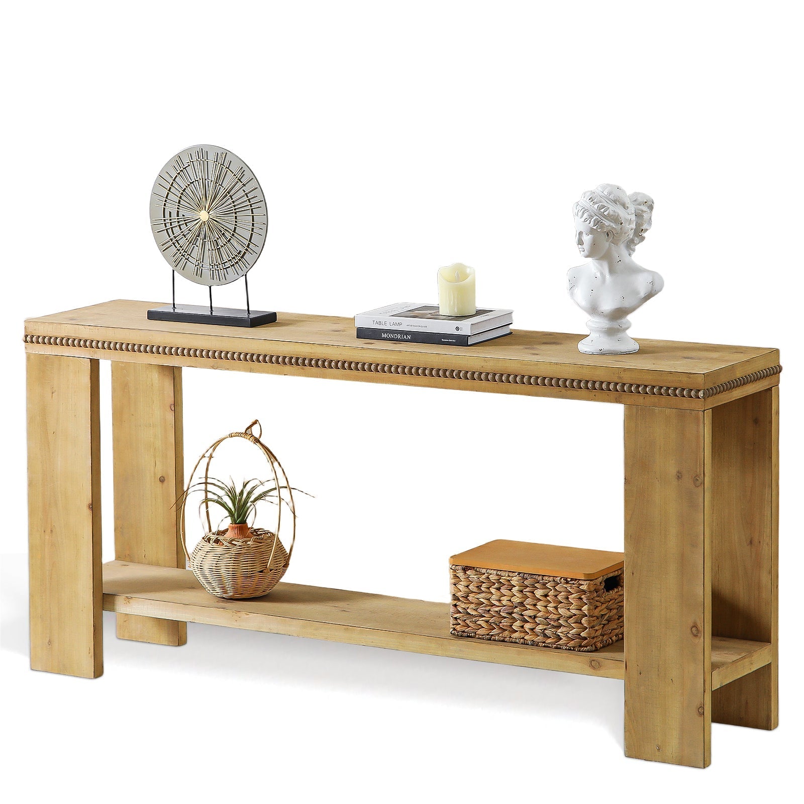 63" Boho Console Table with Storage Shelf – Rustic Farmhouse Sofa Table