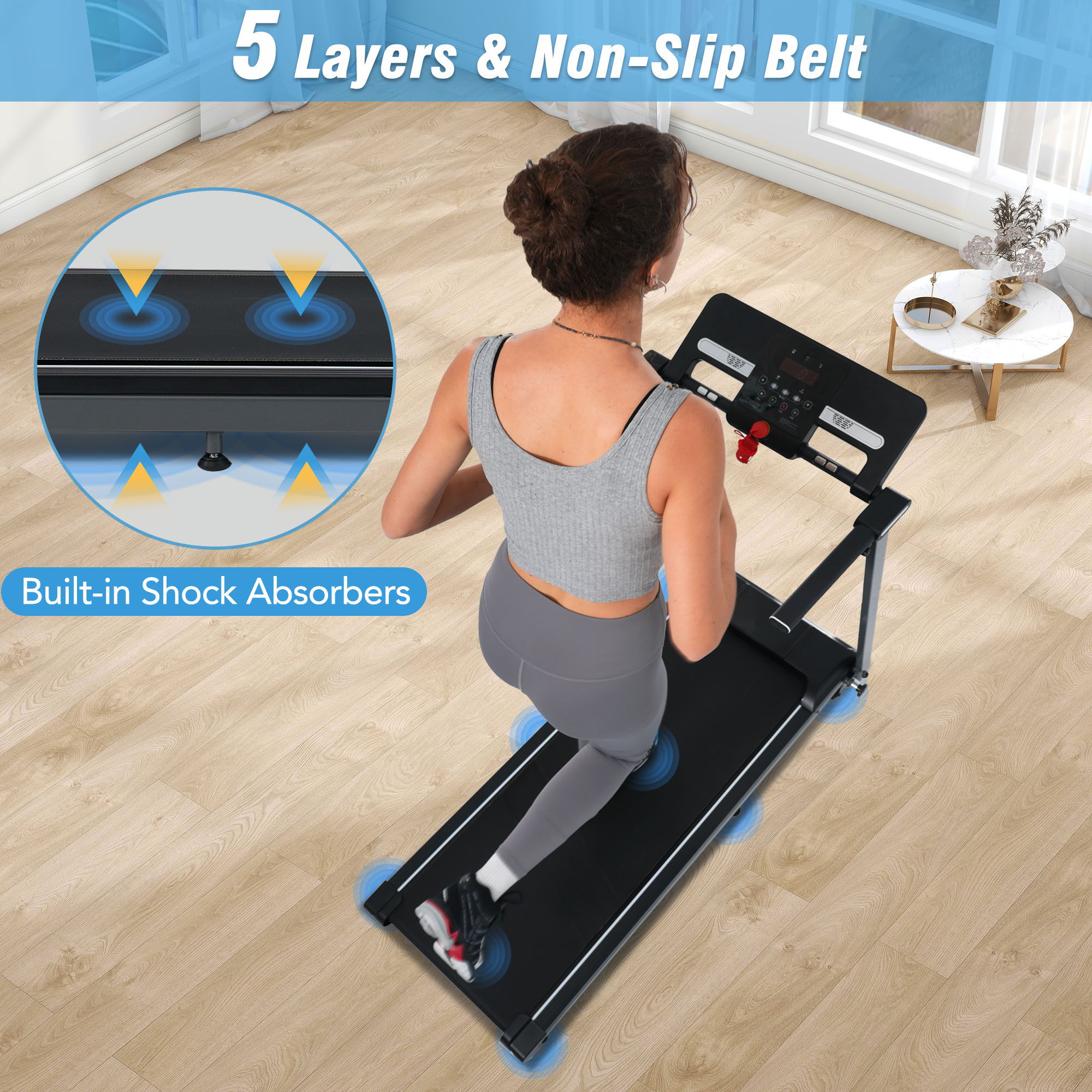 Folding Walking Pad Treadmill For Home With Incline 0.5 7.5Mph - Black