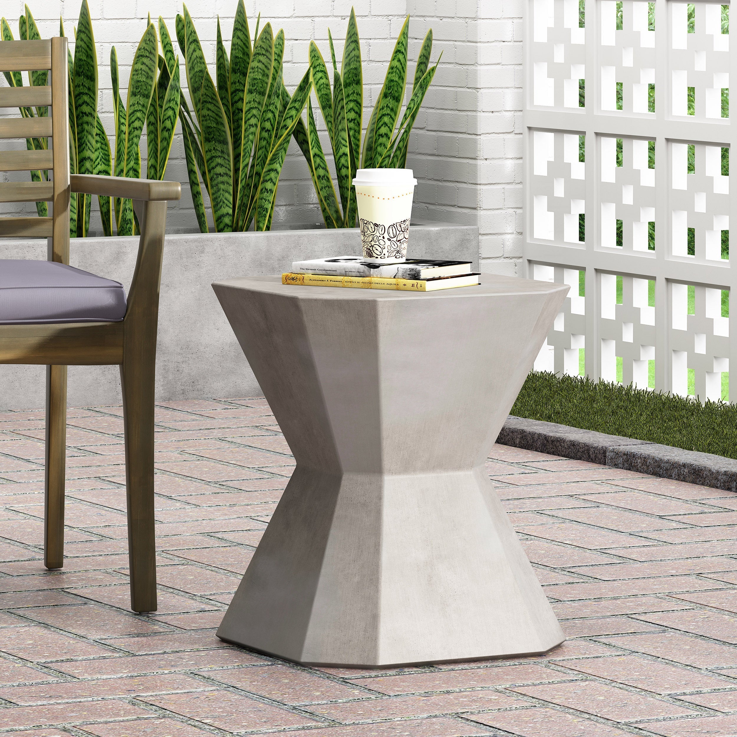 Modern Outdoor Lightweight Concrete Side Table in Natural Color
