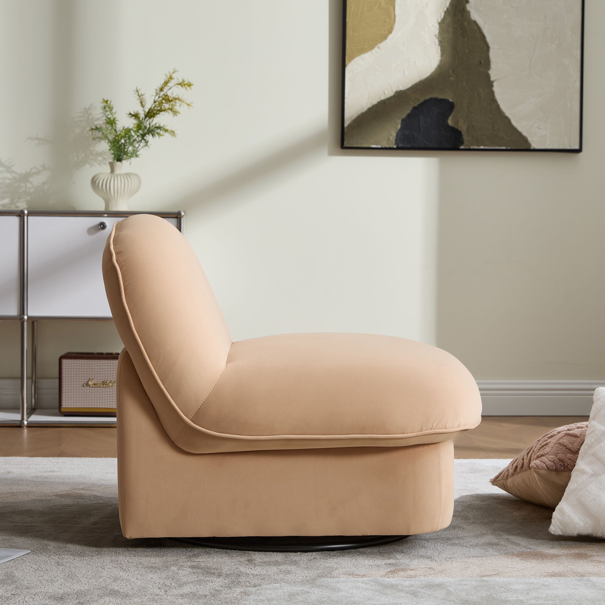 Pumpkin Shaped Swivel Accent Chair, 360 Degree Rotation For Living Room