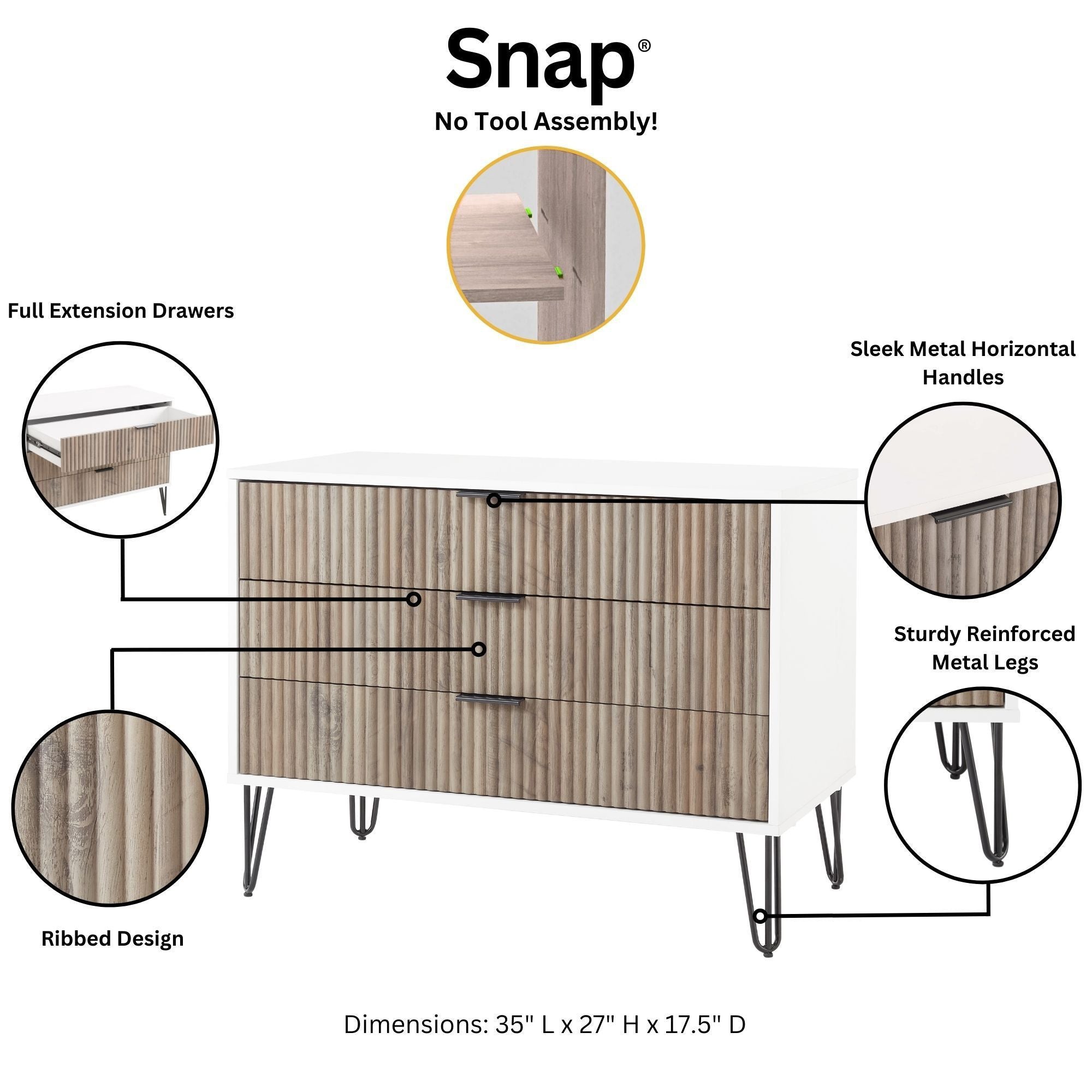 Dumbo - Fluted Dresser - Gray / White