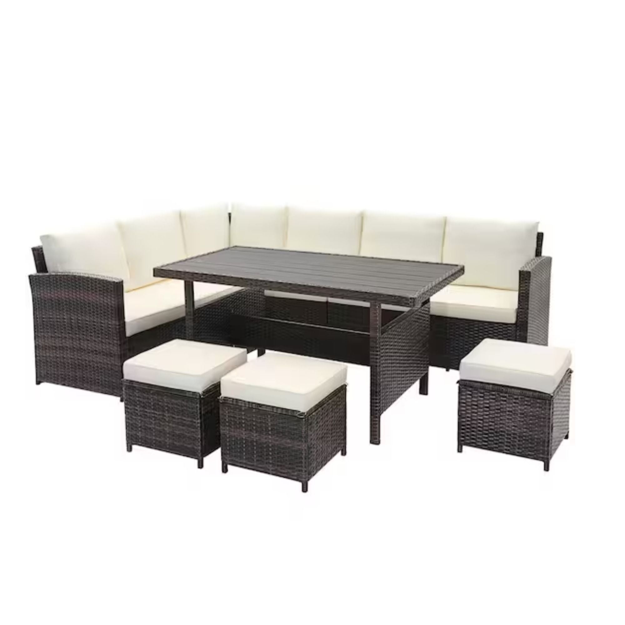 7 Piece Outdoor Dining Set With Cushions, Modular Sectional Sofa And Table