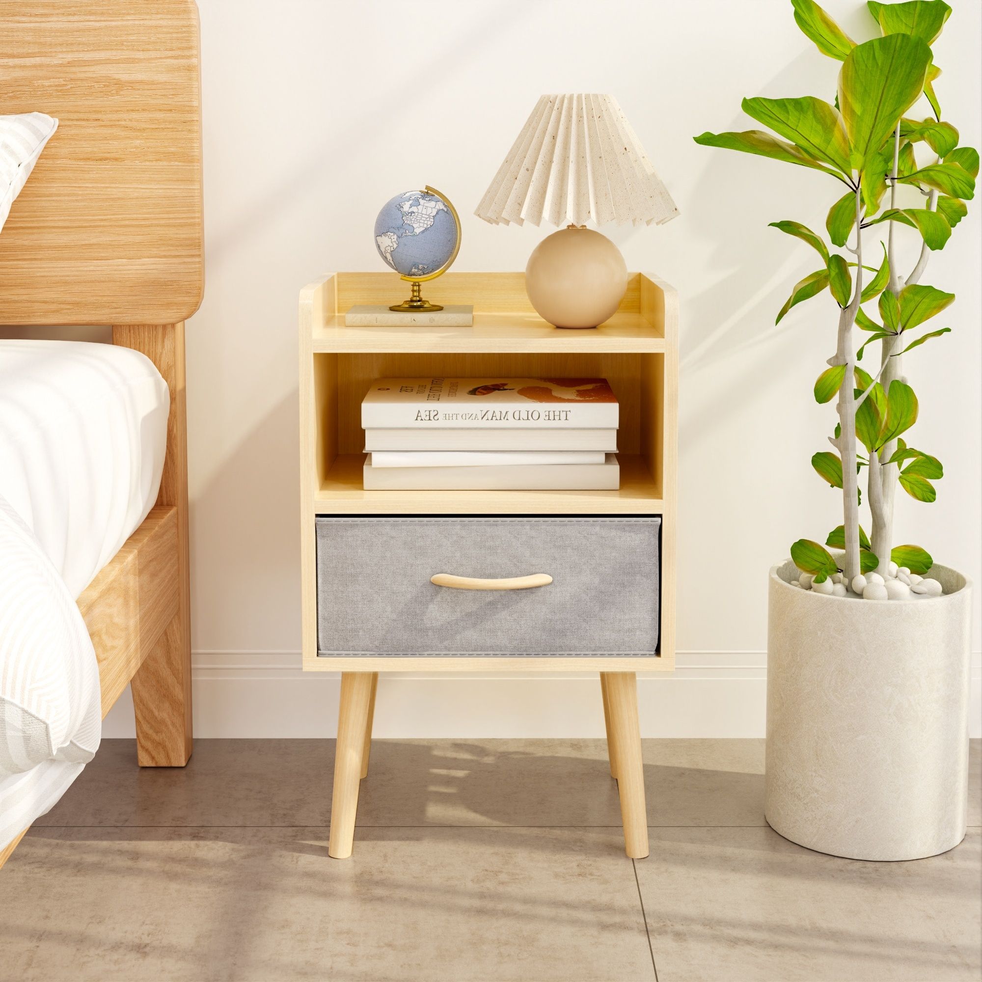 Nightstand With Collapsible Drawer, 2 Tier Storage End Table For Bedroom