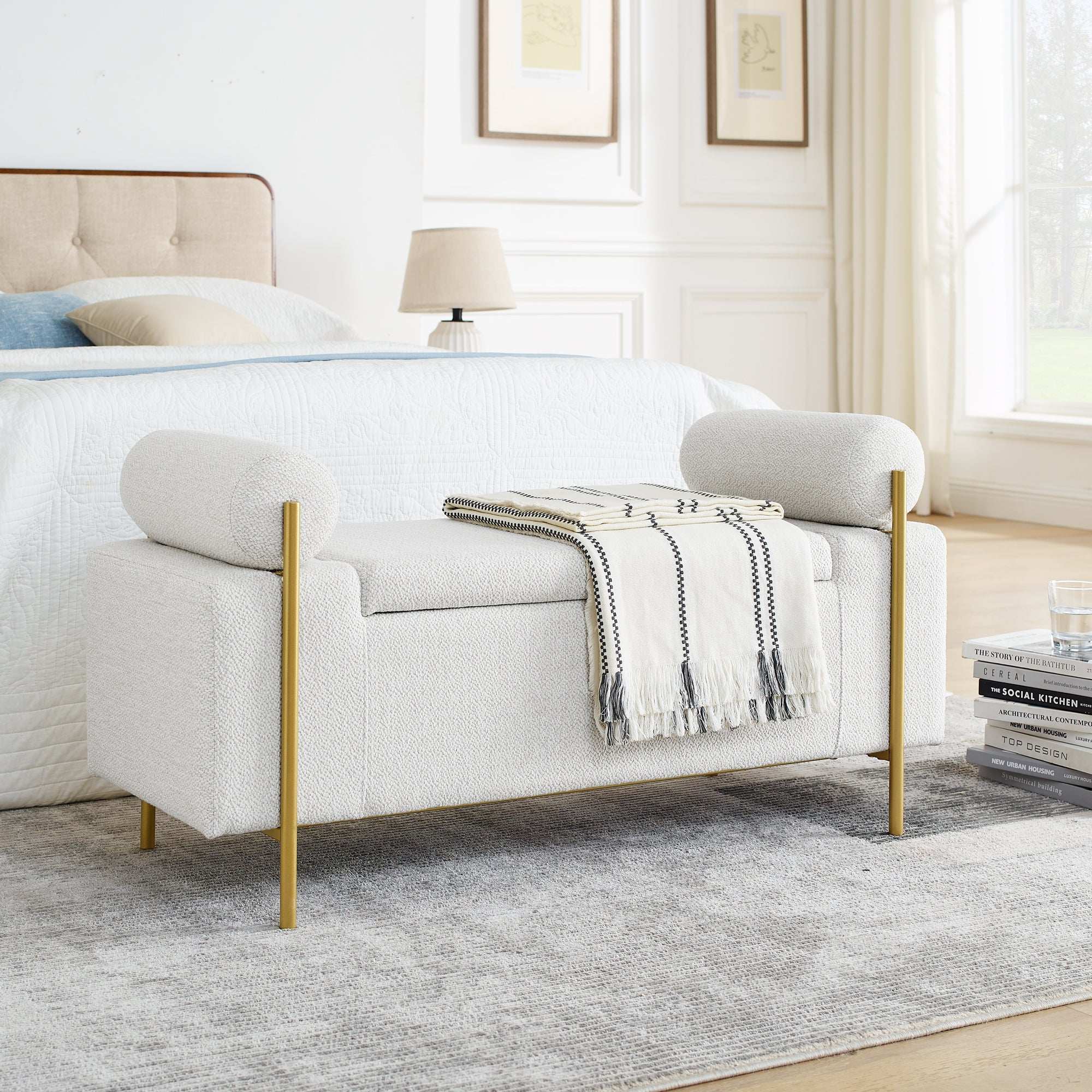 Daisie Modern Upholstered Linen Storage Bench