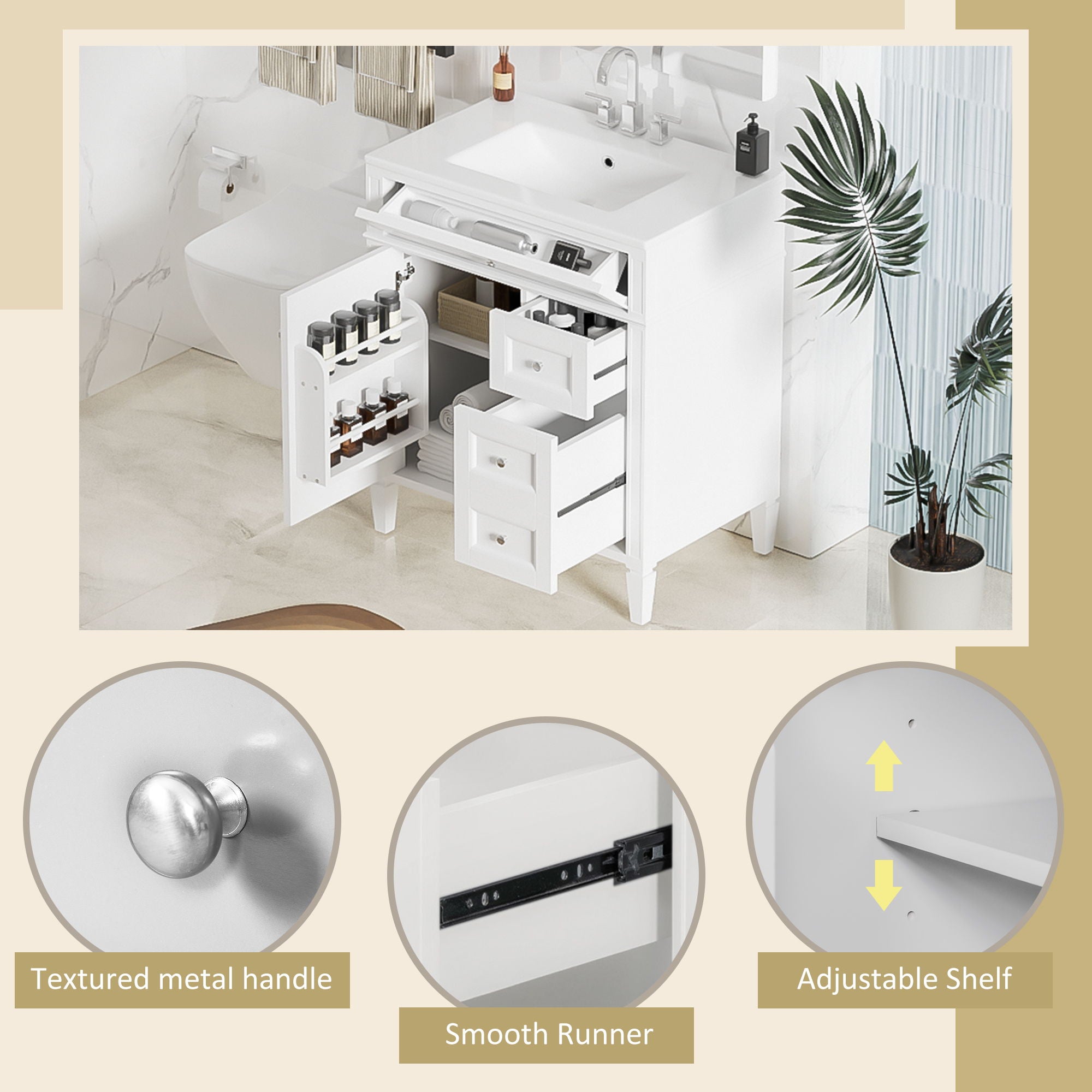 Bathroom Vanity With Top Sink, 2 Drawers & Tip Out Drawer