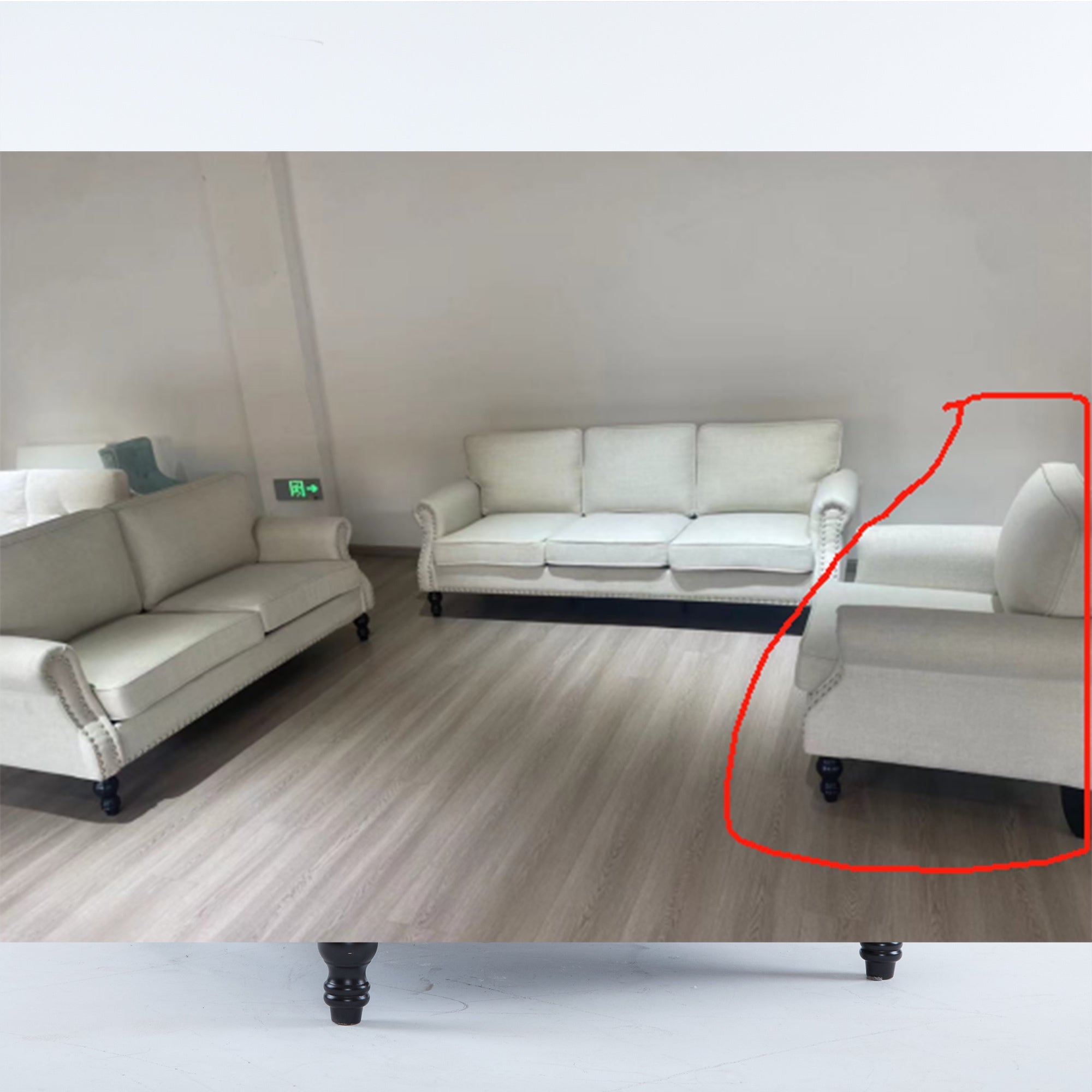 40.16 in Faux Leather Rolled Arm Sofa with Nailhead Trim Beige