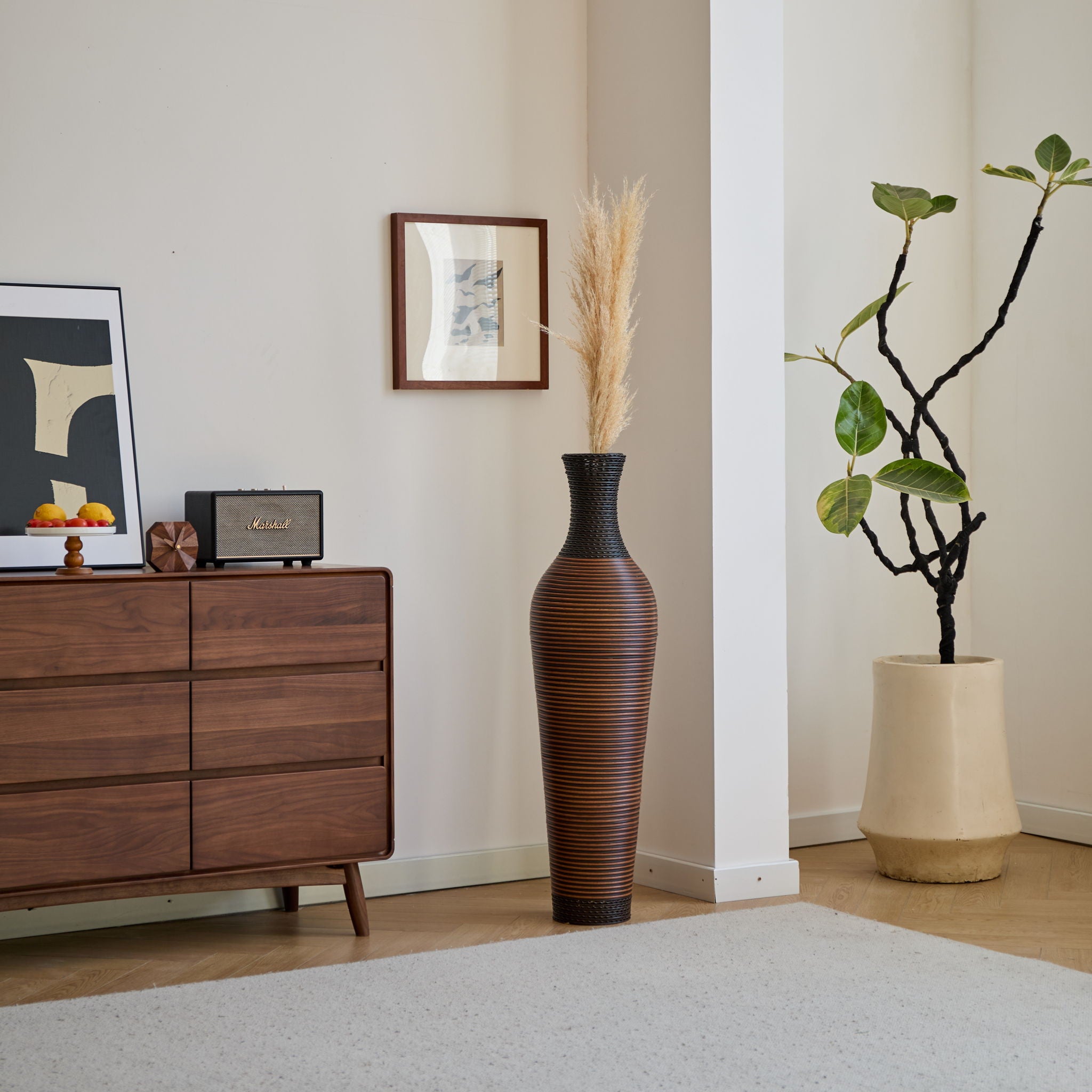 Tall Standing Designer Floor Vases With Elegant 2 Tone Finishes Ideal For Decorating Living Rooms, Bedrooms, Entryways Perfect For Decorating Your Home - Black / Gray