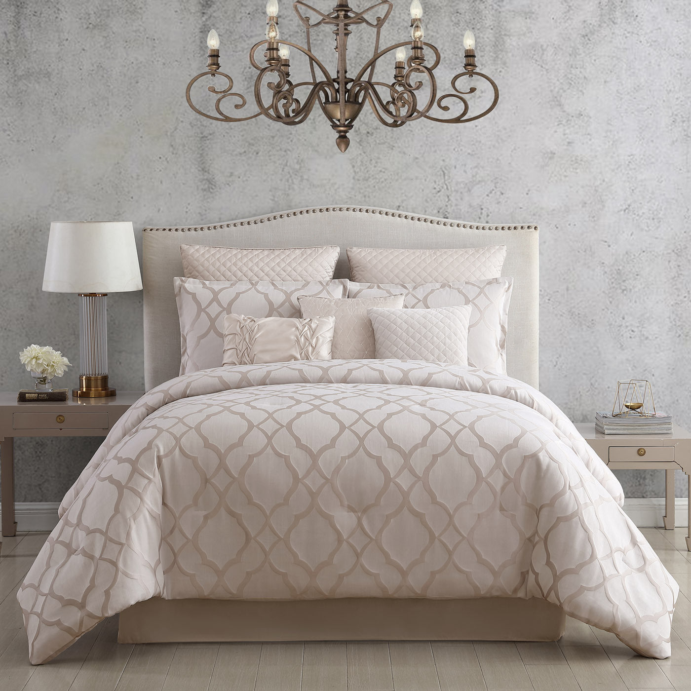 Tinley White and Silver Jacquard Comforter Ensemble