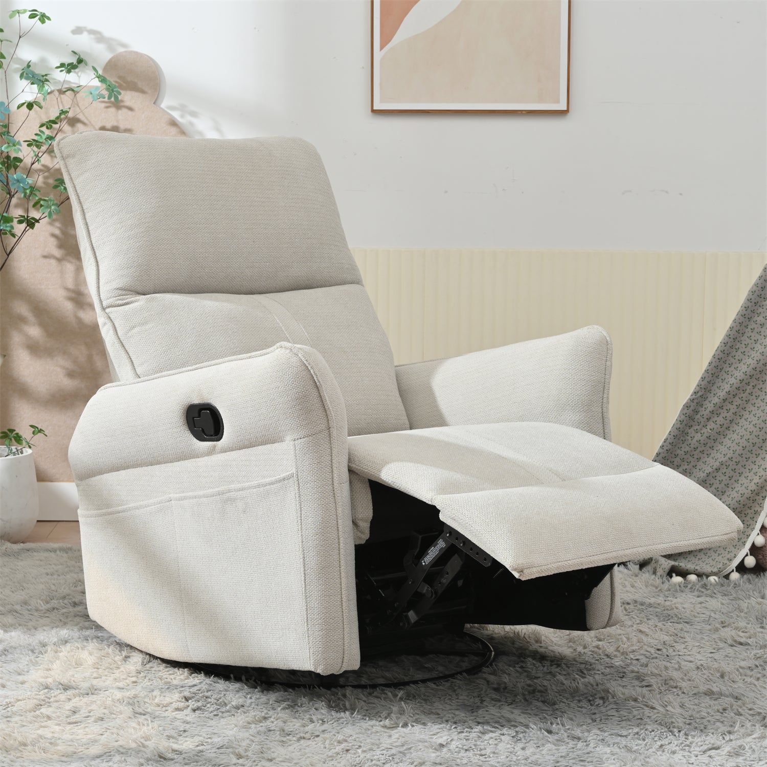 Swivel Rocker Recliner Chair, Modern Glider for Living Room, Gray Fabric
