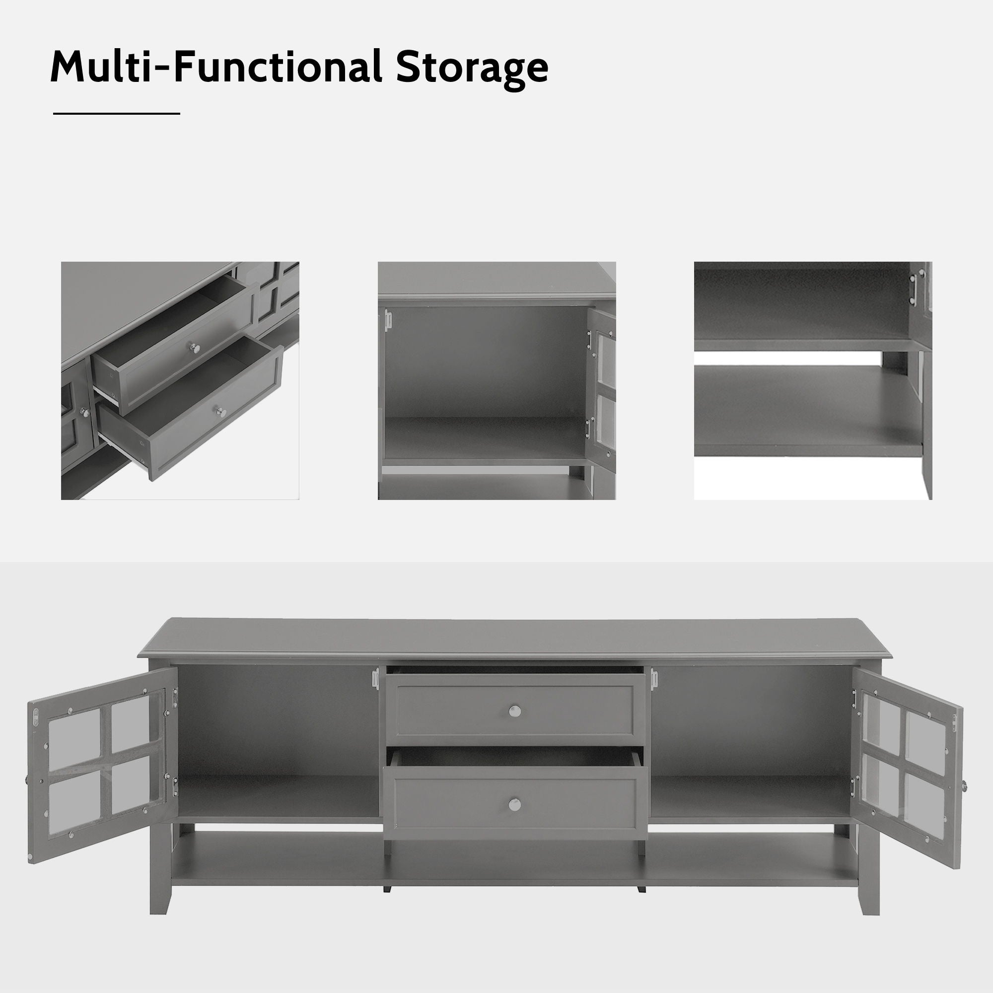 TV Stand, Entertainment Center With Dual Drawers And Hidden Storage, Cabinet With Soft Closing Doors And Sleek Panel Design