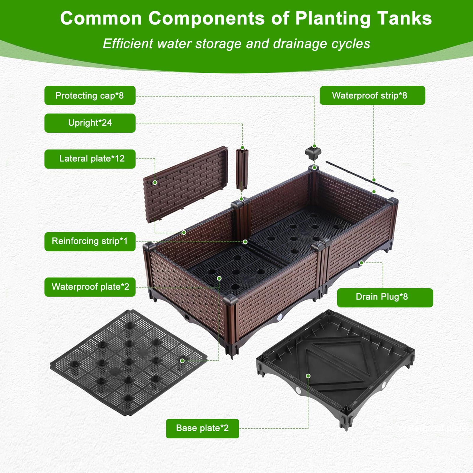 Raised Garden Beds Outdoor, Planter Boxes Outdoor For Vegetables, Flowers, Herbs, Garden Box With Drain Outlet, Heat And Frost Resistant Planters - Black / Brown