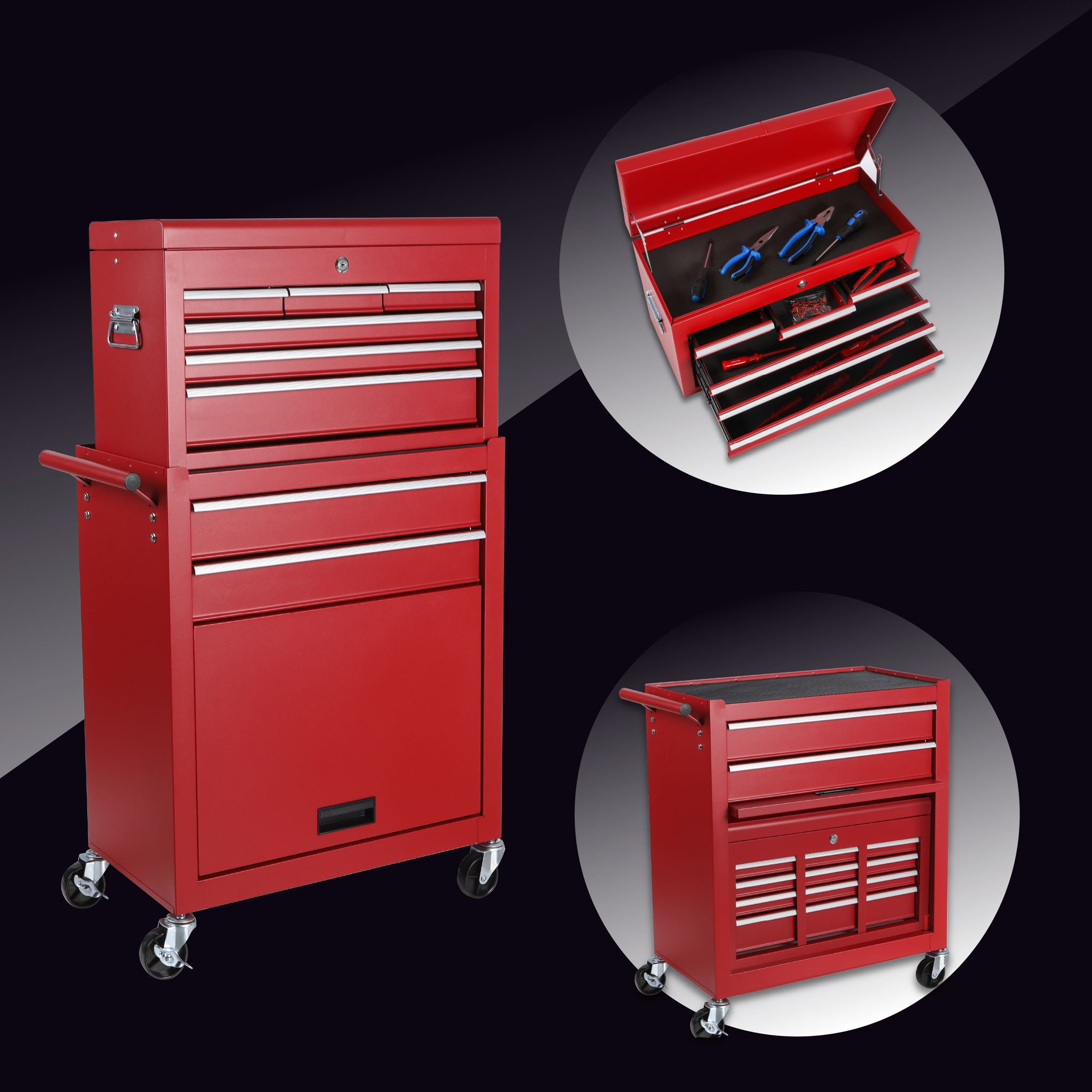 8 Drawer Rolling Tool Chest With 2 In 1 Detachable Top Box, Lockable Wheels - Best Buy Furniture